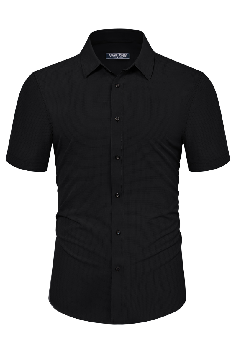 PJ Paul Jones Men's Stylish Basic Short Sleeve Button Up Shirt with Classic Collar - Casual Office Wear & Summer Outfits