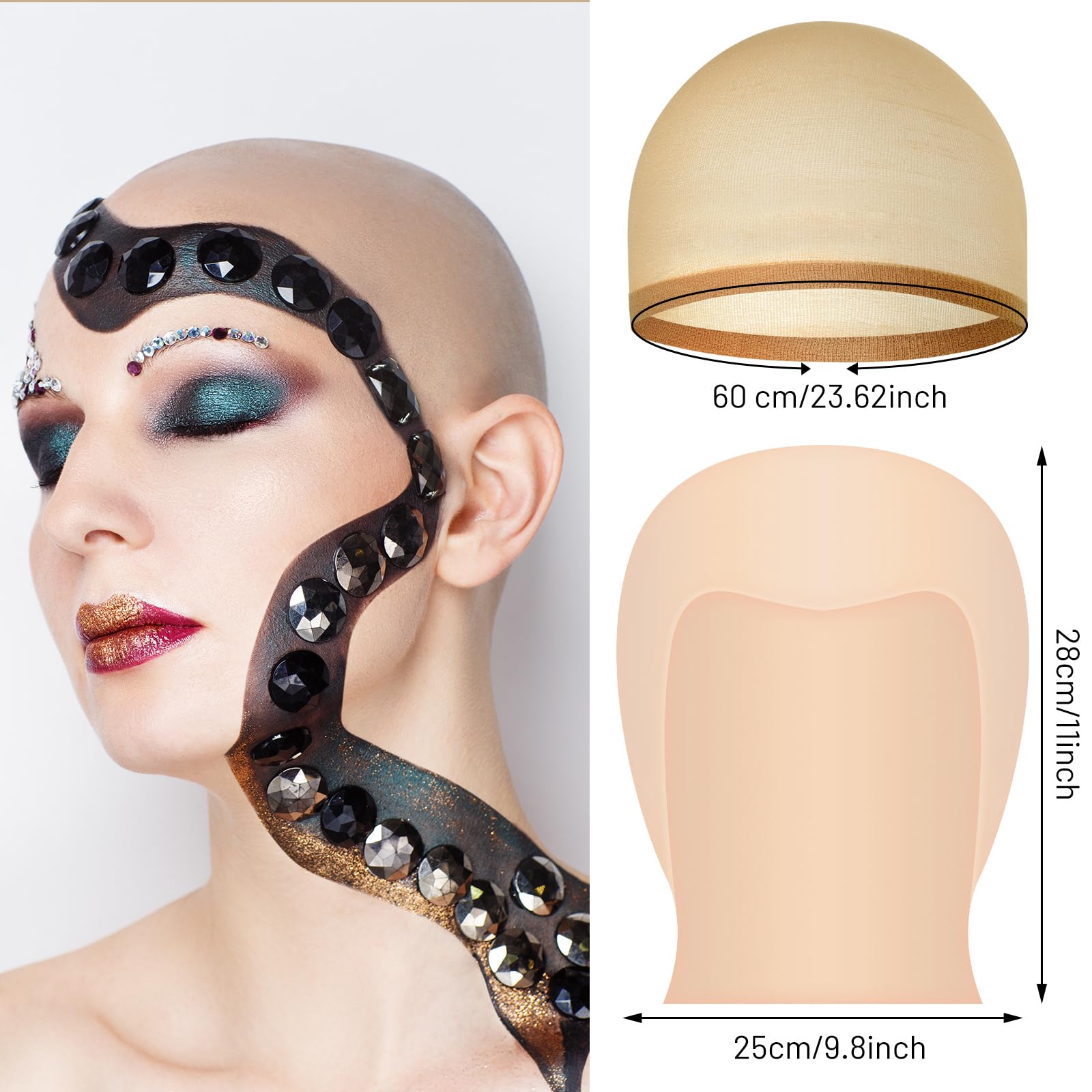 2/4/6/8 Pack Latex Bald Cap for Halloween Costume - Realistic Bald Head Cap for Adults & Women - Perfect for Halloween Parties, Cosplay, and Theatrical Performances