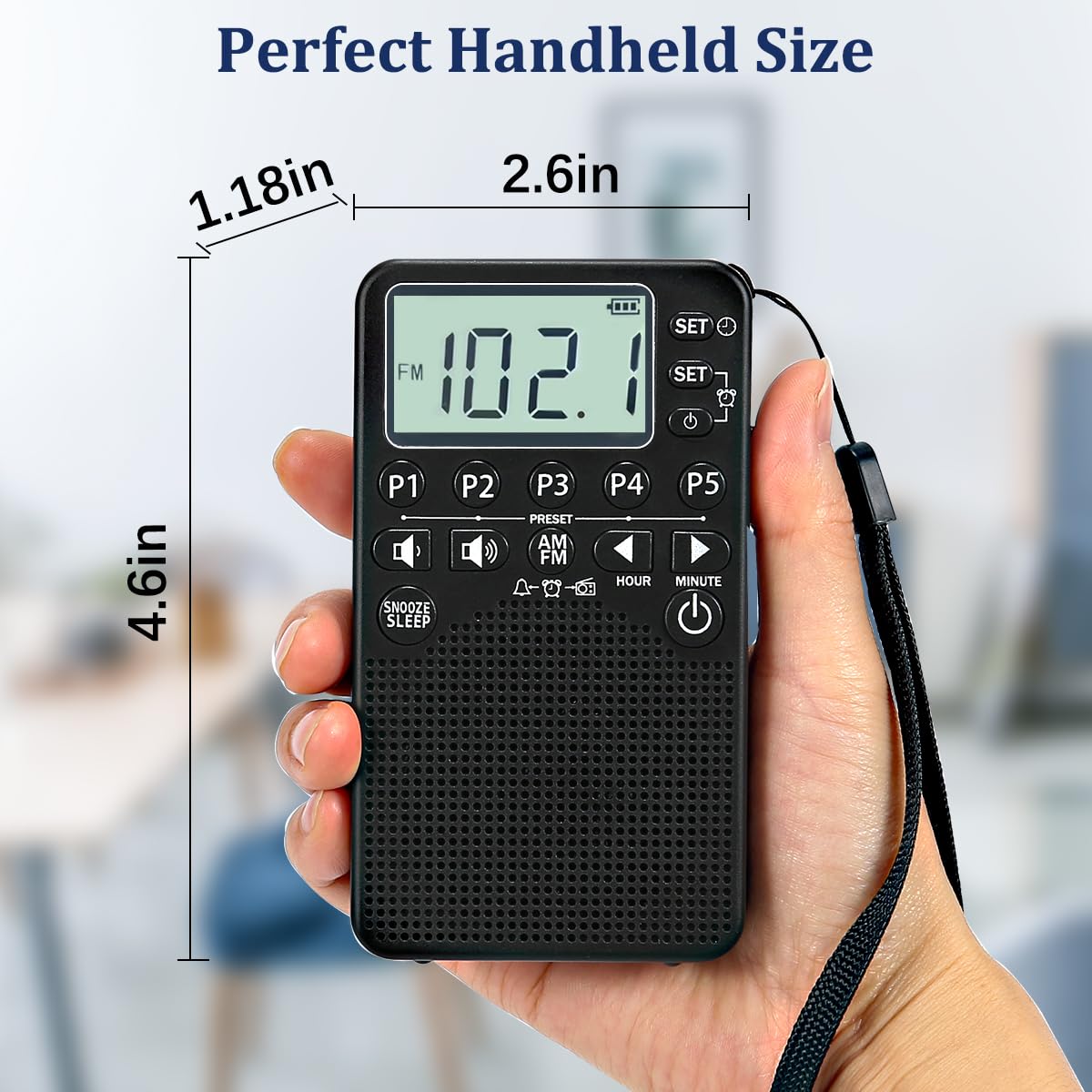 Portable AM FM Pocket Radio with Digital Tuning - Battery Operated Emergency Radio with LCD Screen, Loud Speaker & Alarm Clock | Excellent Reception for Indoor, Outdoor, Camping, Hiking & Emergency Preparedness