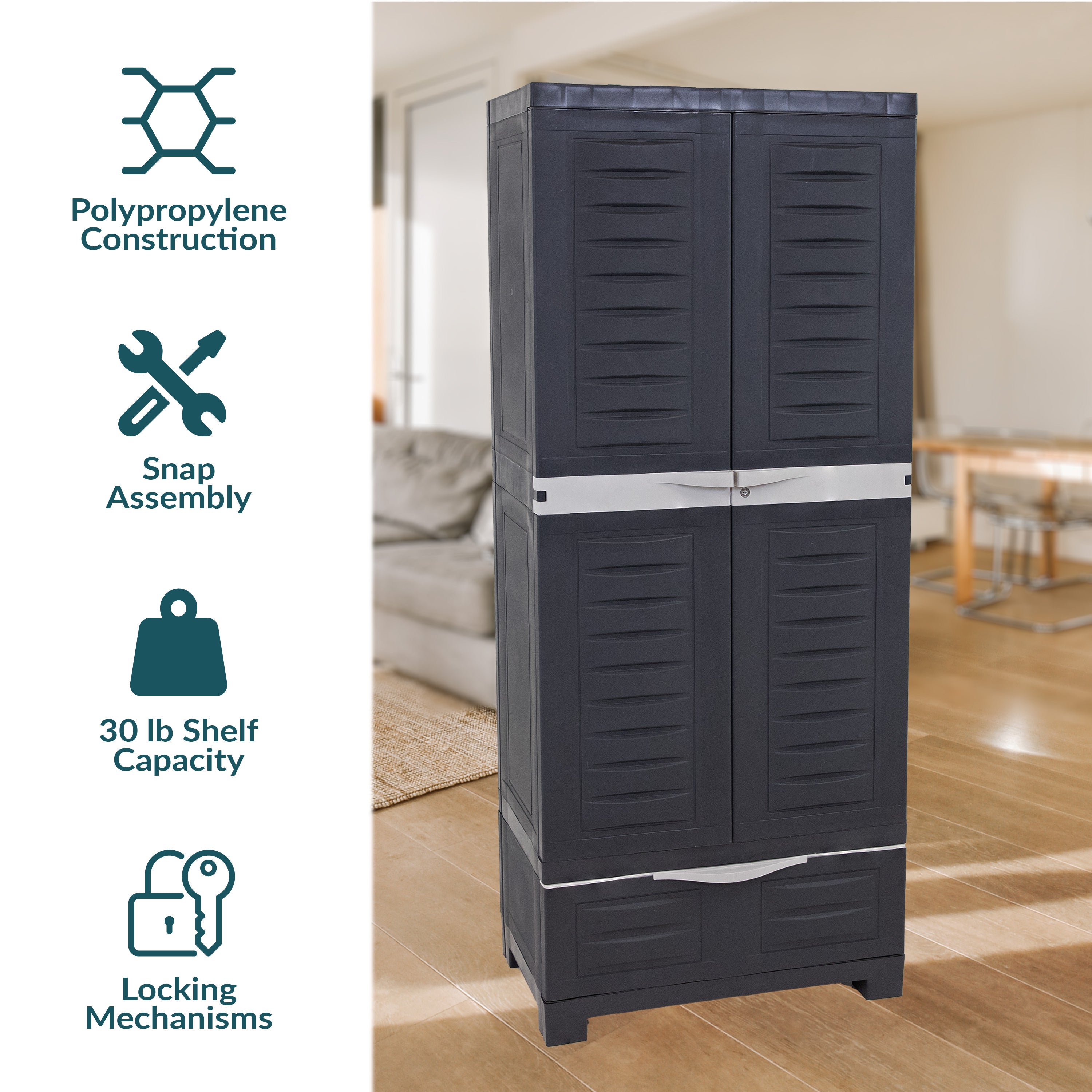 Sunnydaze 3-Shelf Plastic Lockable Storage Cabinet 57.5