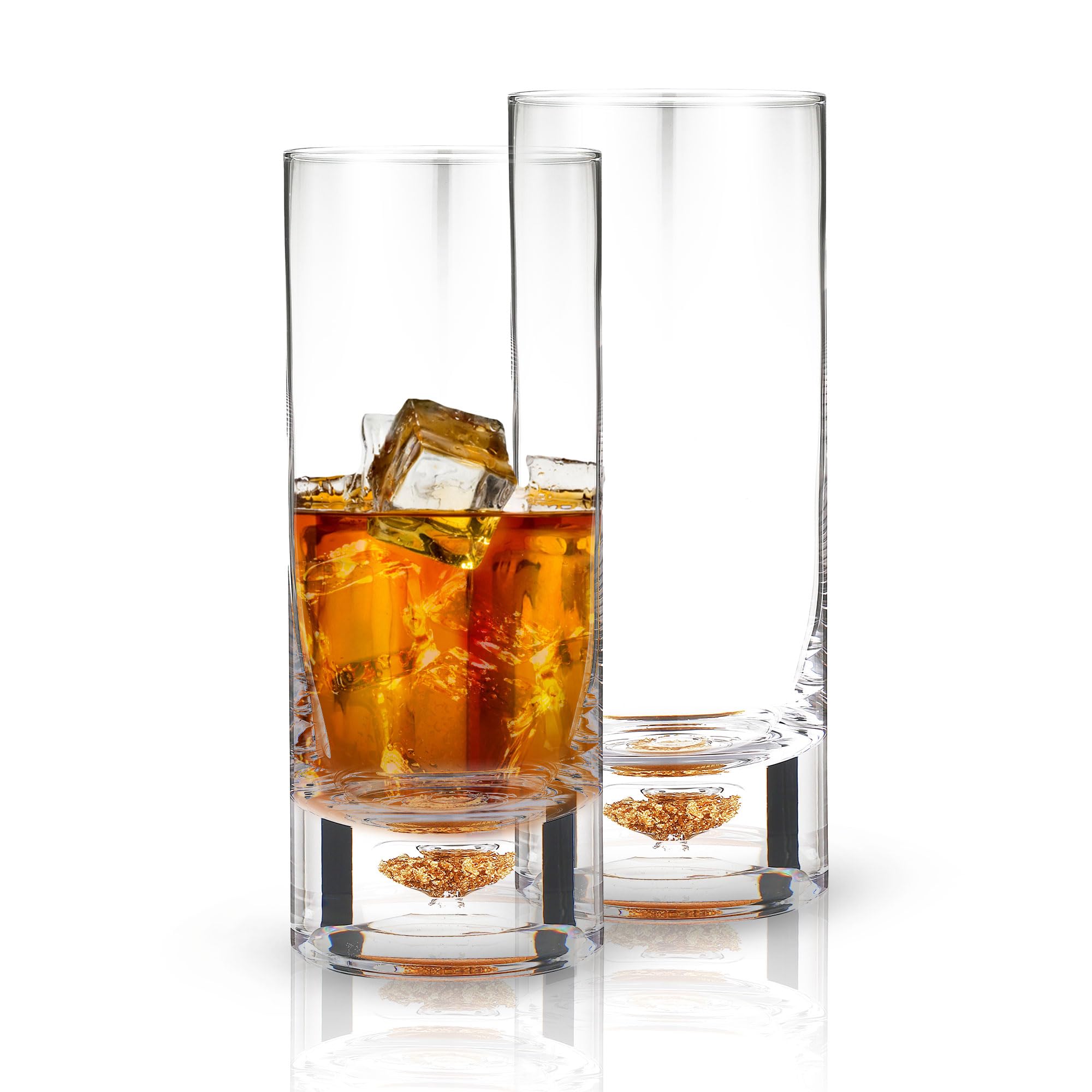 Premium Highball Glasses Set of 2 - 8.5oz Elegant Cocktail Glasses with Gold Flake Design for Whiskey, Gin & Tonic, Mojitos - Perfect for Home Bar, Parties & Gifts