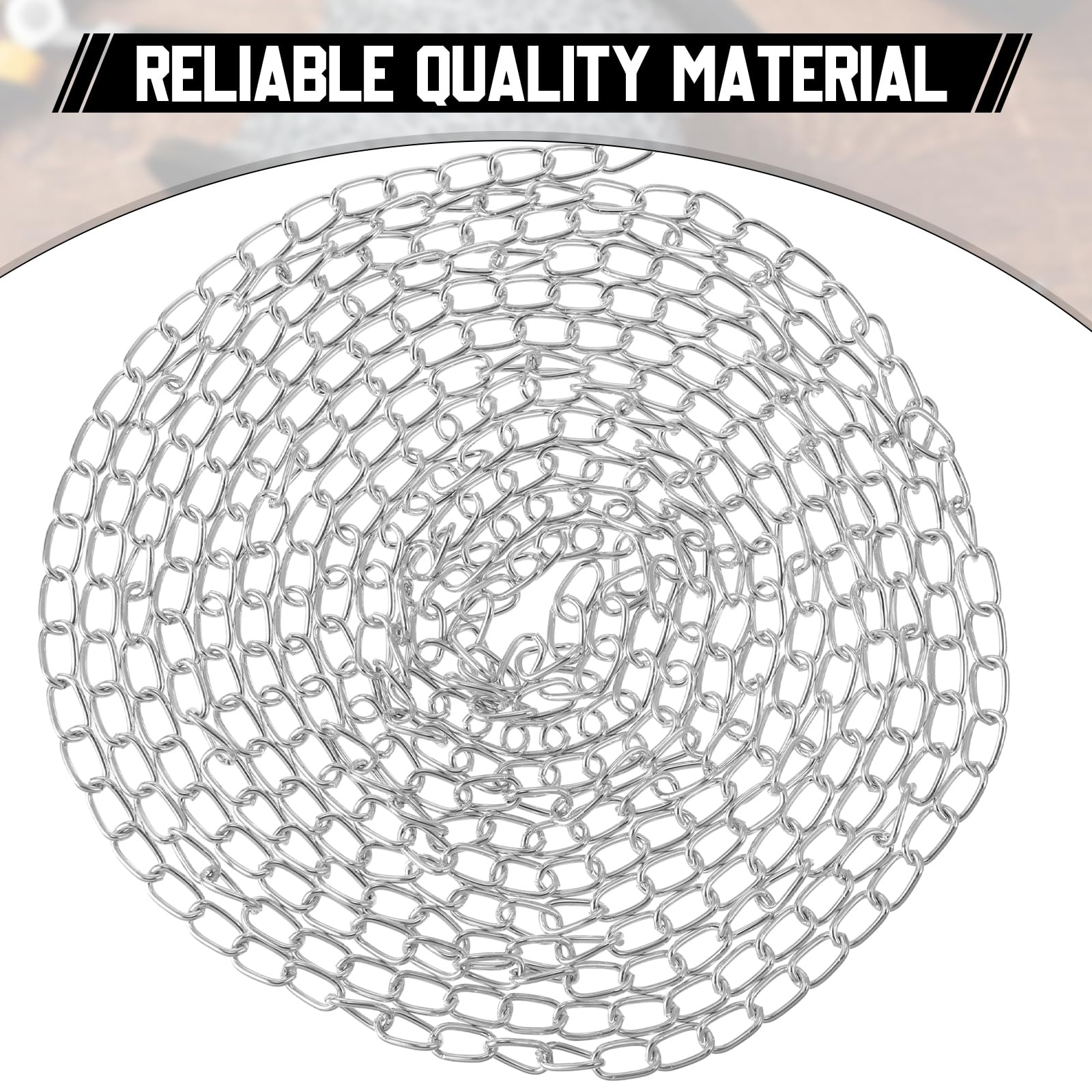 200 ft Galvanized Steel Hanging Jack Chain - 1.3mm Silver Metal Link Chain Roll for Light Fixtures, Bird Feeders, Overhead Lights, Artworks & Flowerpots - Perfect for Home Decor, DIY Projects & Outdoor Use