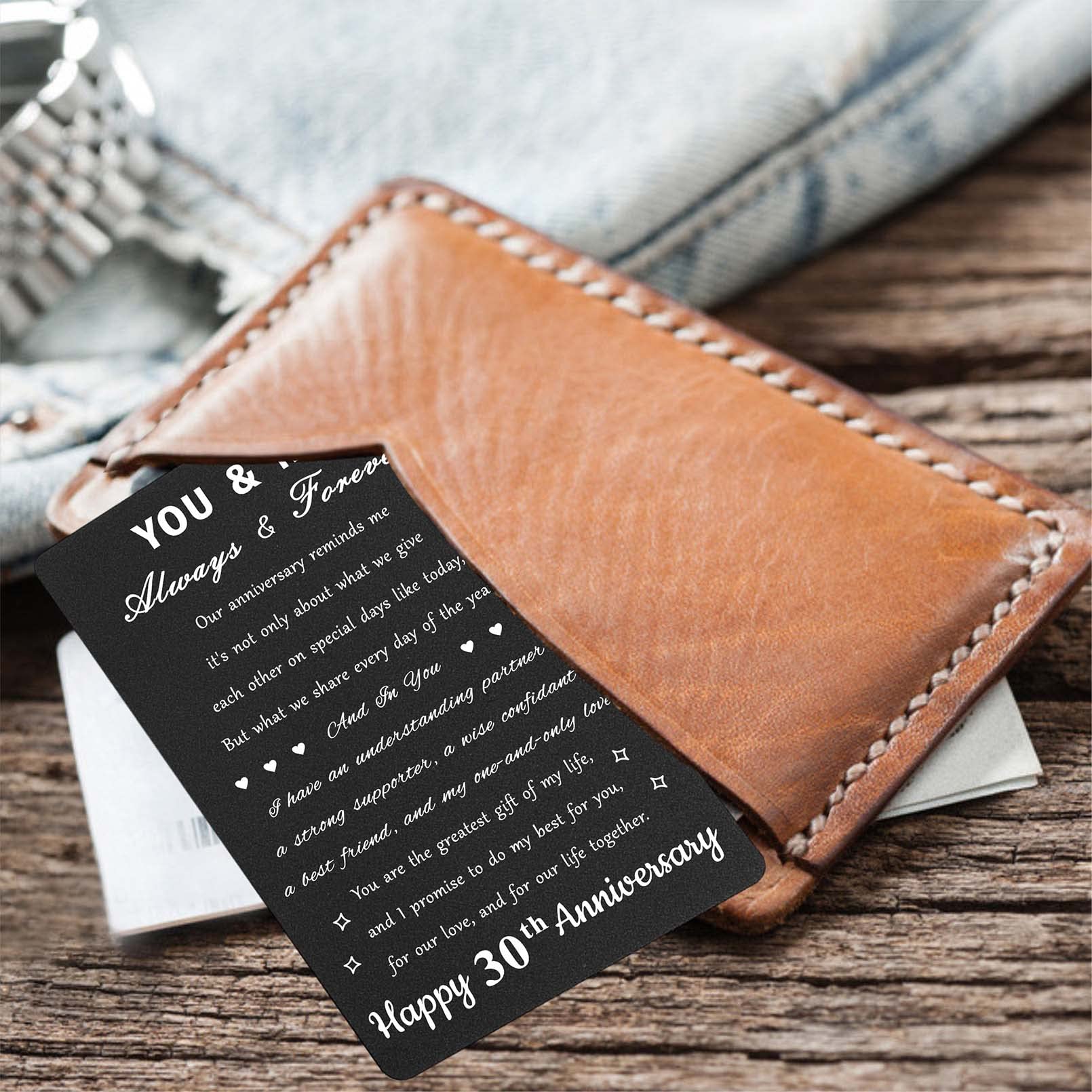 30th Anniversary Card for Men & Couples - Personalized Engraved Wallet Card Gift for 30 Year Wedding Anniversary - Perfect for Spouse, Husband, or Partner Celebration