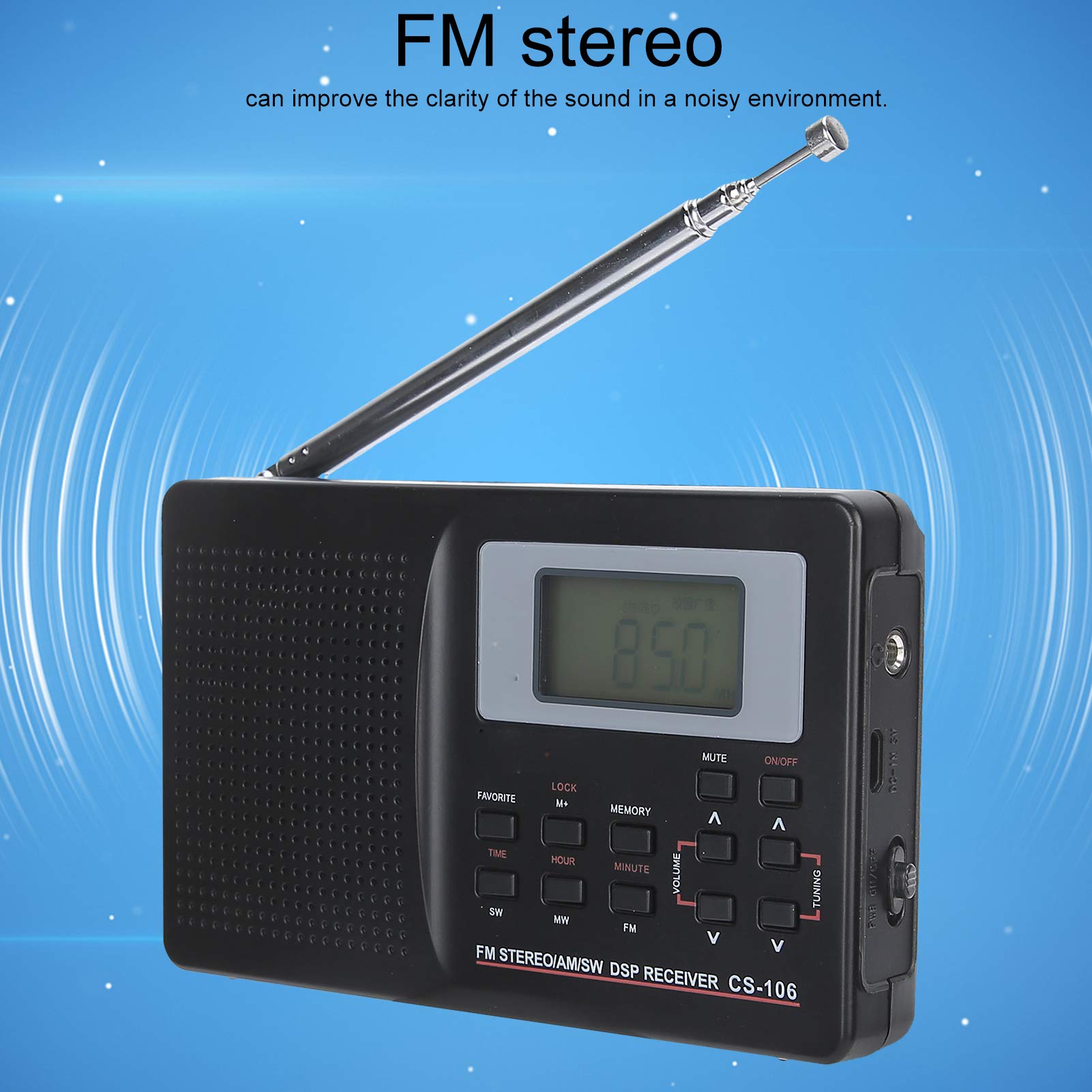 Portable CS-106 Full Band Radio - Digital AM/FM/SW/MW/LW/TV Receiver with Stereo Sound, Clock & Earphone Jack | Perfect for Travel, Camping & Emergency Use