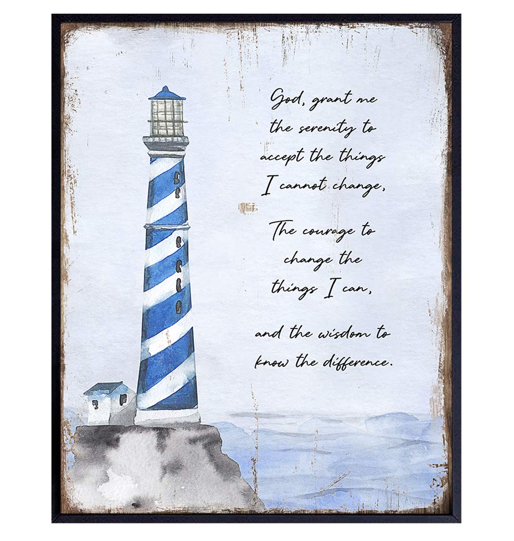 12 Steps and 12 Traditions Wall Art - Serenity Prayer Decor - Lighthouse Picture - AA Sobriety Gift - Alcoholics Anonymous Recovery Decorations - Perfect for Home, Office & AA Meeting Rooms