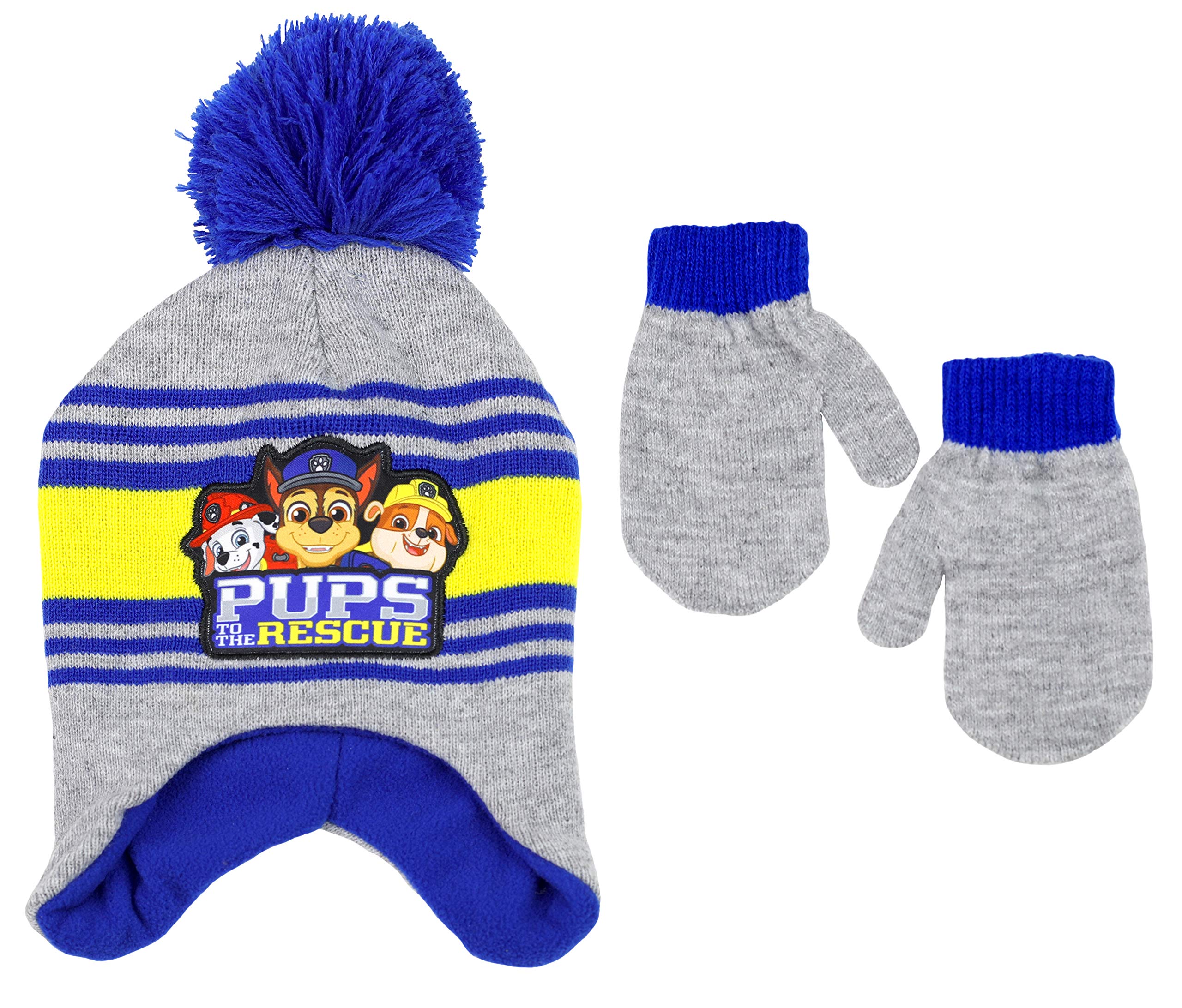 Paw Patrol Boys' Winter Hat and Mittens Set for Toddlers Age 2-4 - Marshall Skye Chase Rubble Ryder Character Beanie Gloves - Warm Kids Snow Accessories for Outdoor Play Preschool Activities