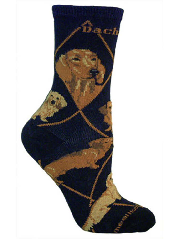 Red Dachshund Dog Print Black Cotton Women's Ankle Socks - Cute & Comfortable for Casual Wear, Gifts, and Dachshund Lovers