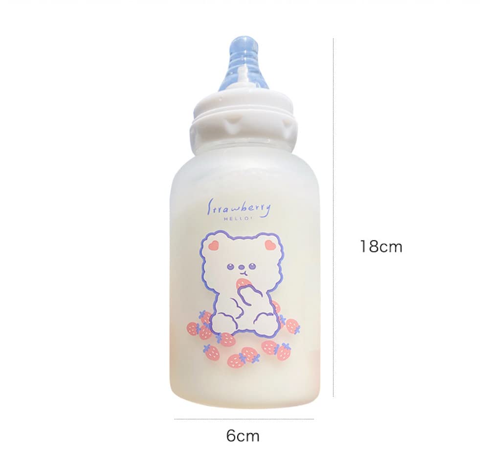 Strawberry Bear Glass Water Bottle with Sippy Lid - 11oz Kawaii Cute Frosted Borosilicate Drinking Bottle for Adults, School, Office & Sports | Portable Water Jug for Workouts, Hiking & Daily Hydration
