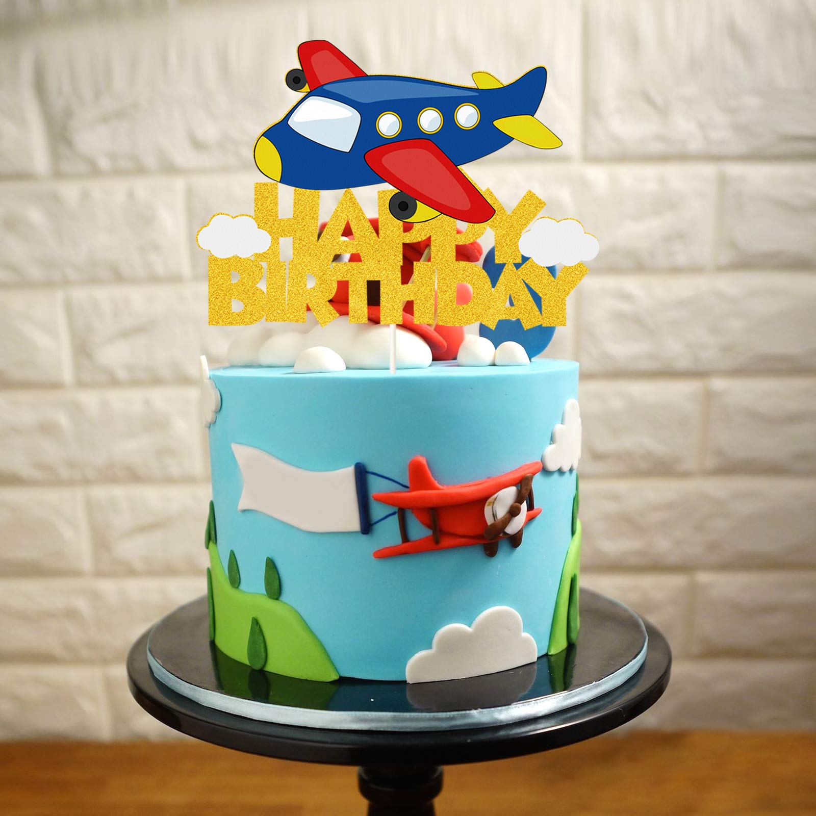 Airplane Happy Birthday Cake Topper - Travel Themed Party Decorations for Kids Birthday & Baby Shower | Perfect for Aviation-Themed Celebrations, Airplane Lovers & Travel Enthusiasts