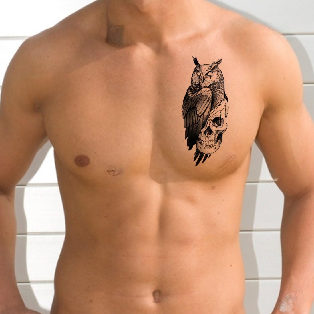 Premium Black Skull & Owl Temporary Tattoo for Men & Women - Waterproof Fake Body Art - Perfect for Halloween, Cosplay & Festival Parties