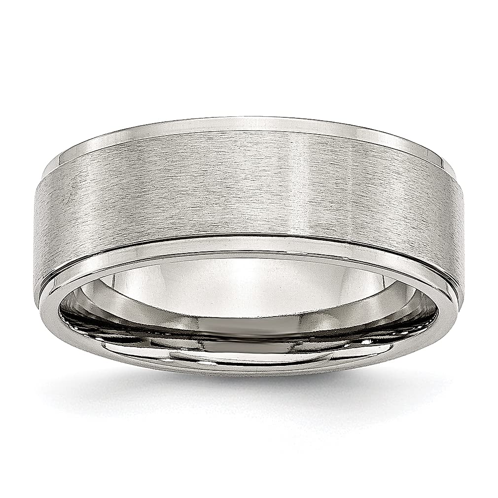 ICE CARATS 8mm Stainless Steel Brushed Wedding Band for Women - Classic Flat Ridged Edge Ring, Durable Fashion Jewelry Gift for Her | Perfect for Anniversaries, Engagements & Everyday Wear