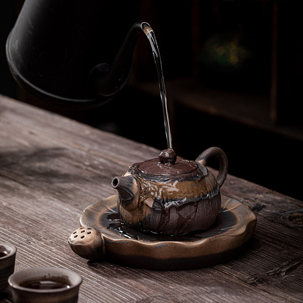 Japanese Iron Glazed Lotus Teapot - Handcrafted Ceramic Tea Pot with Infuser, Perfect for Matcha, Herbal Tea & Home Decor | Ideal for Tea Ceremonies, Gifts & Zen Style Kitchens