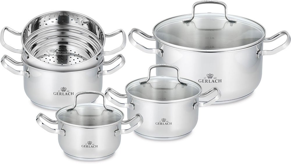 9-Piece Stainless Steel Cookware Set - 24cm Pots & Pans for Professional & Home Cooking - Perfect for Boiling, Frying & Meal Prep
