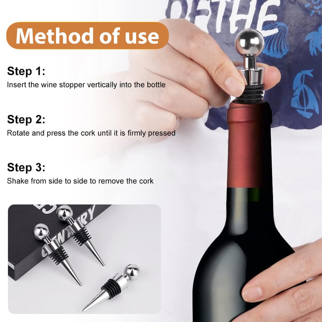 HASTHIP® 3-Piece Wine Stoppers Set - Premium Bottle Sealer for Red Wine, Champagne & Beer - Preserve Freshness & Prevent Spills - Perfect for Home Bars, Parties & Wine Collections