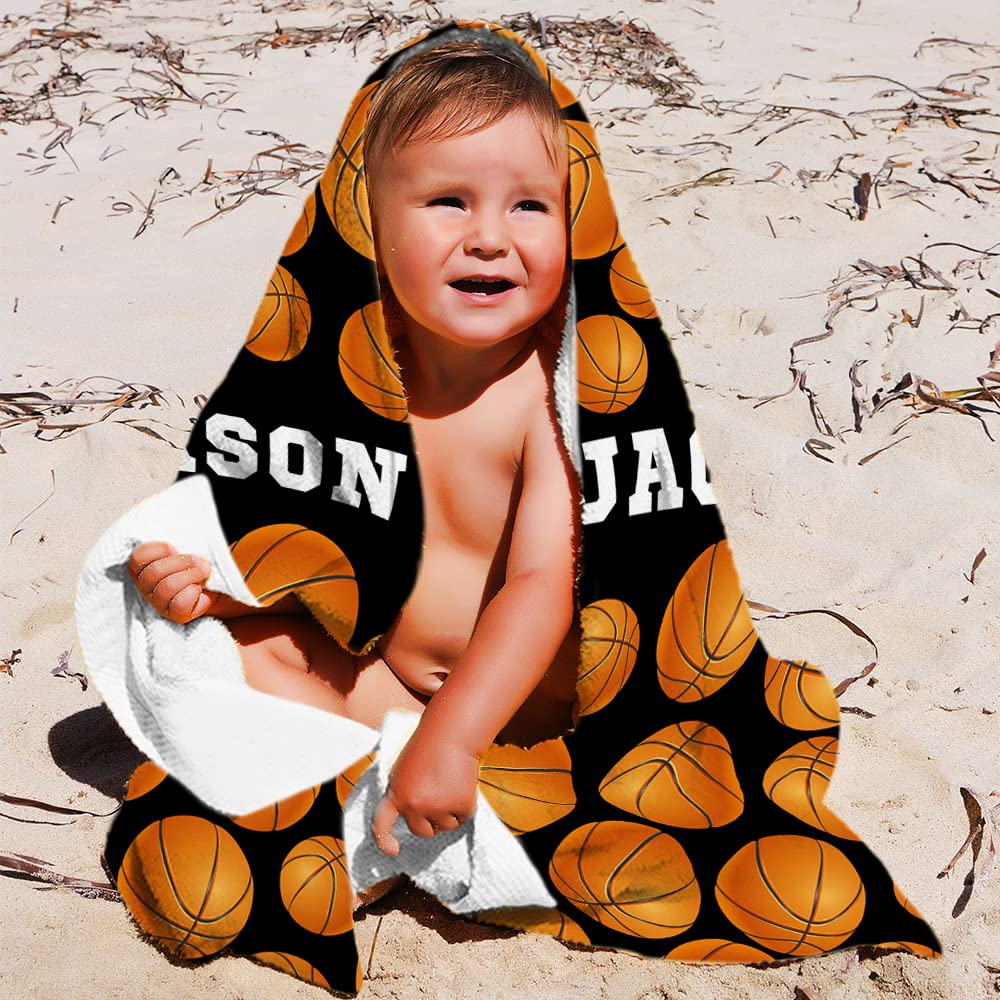 Personalized Custom Name Basketball Beach Towels for Kids & Toddlers - Soft Cotton Microfiber Pool Towels for Boys, Travel, Swimming, Summer Fun - Perfect for Beach Outings, Pool Parties and Sports Events