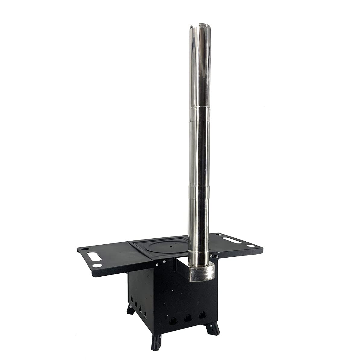 Portable Wood Burning Stove for Camping - Outdoor Tent Stove with Chimney Pipe, Side Racks & Viewing Window - Multi-Fuel Heater & Cooker for Tents, Cabins, Hunting Shelters (Perfect for Winter Camping & Emergency Heating)