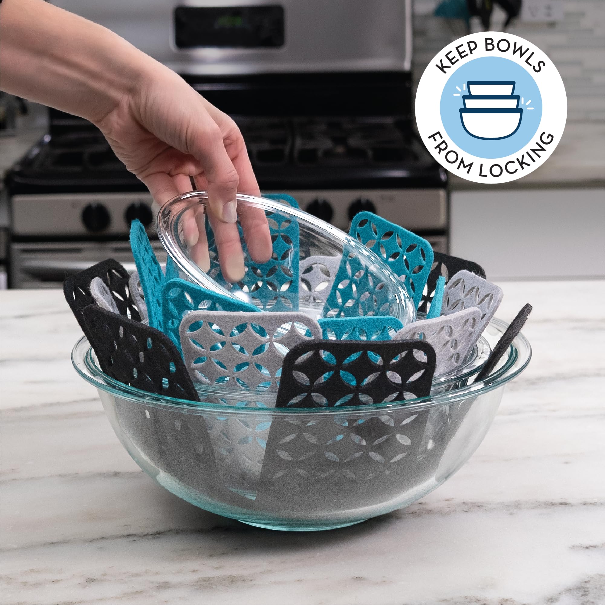 S&T INC. Non-Slip Felt Pot and Pan Protectors - 3-Pack Stackable Cookware Separators for Kitchen Organization (13.8