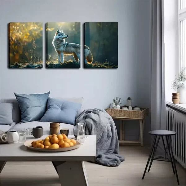 3-Piece Lone Wolf Wall Art Set - Framed Canvas 60x90cm (24x36in) | High Quality Print | 100% Australian Made | Ready to Hang | Perfect for Living Room, Bedroom & Office Decor
