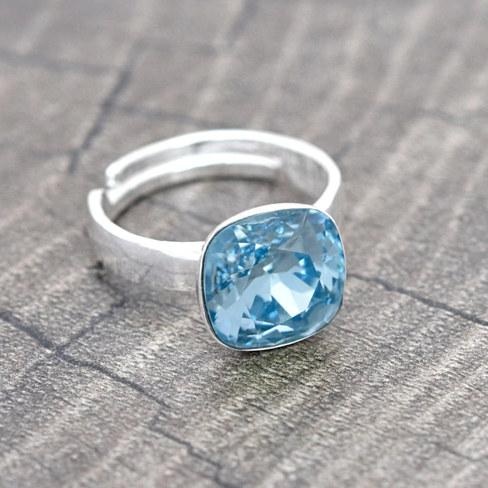Aquamarine Adjustable Silver Ring for Women - Elegant Birthstone Jewelry Gift for Mother's Day, Anniversary & Special Occasions