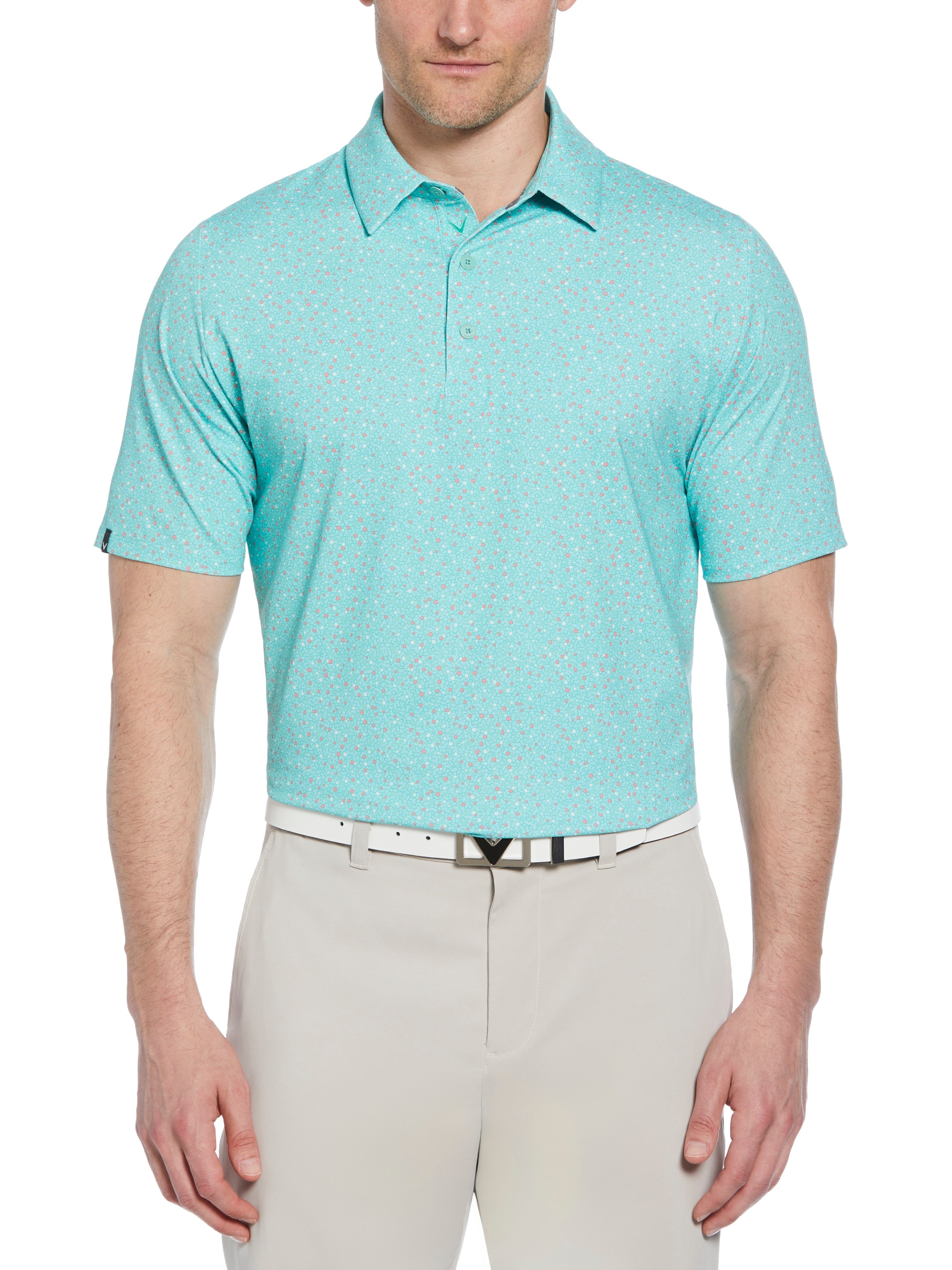 Men's Stylish Micro Floral Print Polo Shirt - Casual Short Sleeve Button Down for Summer, Golf & Outdoor Activities