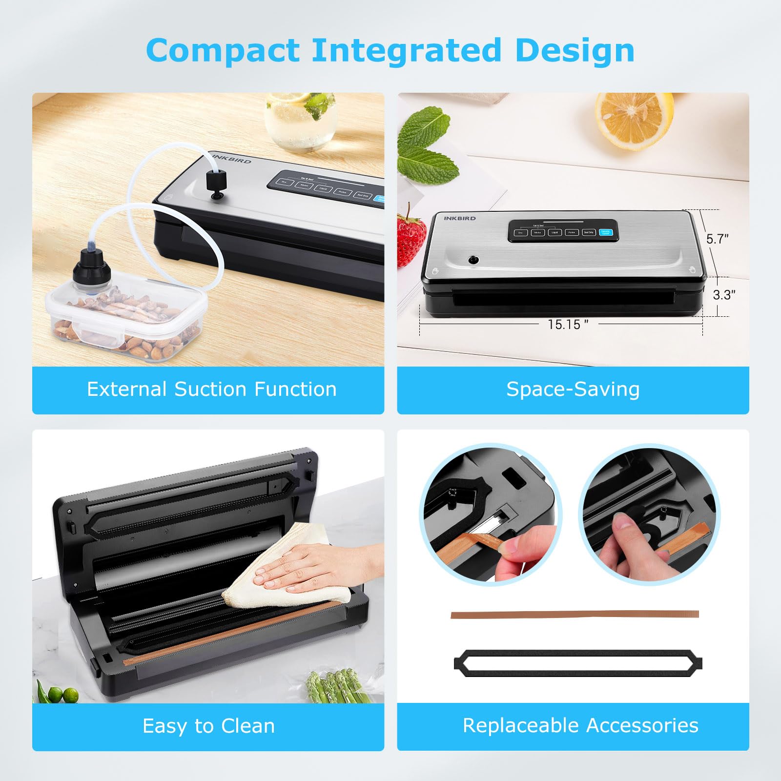 INKBIRD Vacuum Sealer Machine with 5 Rolls (110ft) & 8