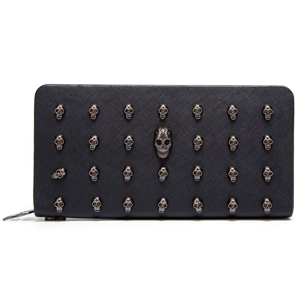 Gothic Punk PU Leather Skull Studded Card Holder Wallet for Men & Women - Stylish Zipper Purse, Clutch Handbag & Wristlet - Perfect for Night Out, Concert & Alternative Fashion