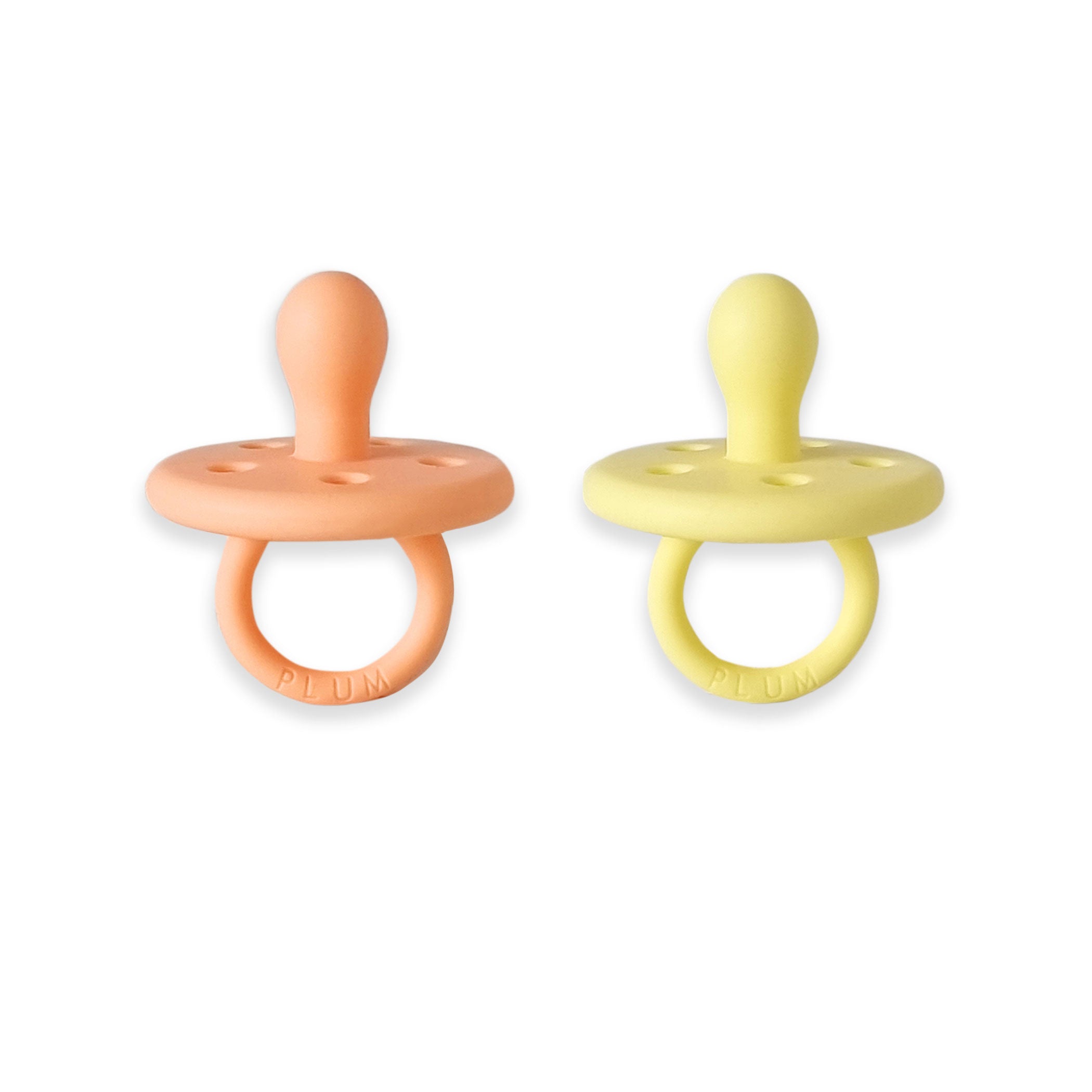 PLUM 2-Pack Silicone Baby Soothers - Mango & Lemon Flavored Teethers for Infants | Perfect for Teething Relief, Daycare, and Travel