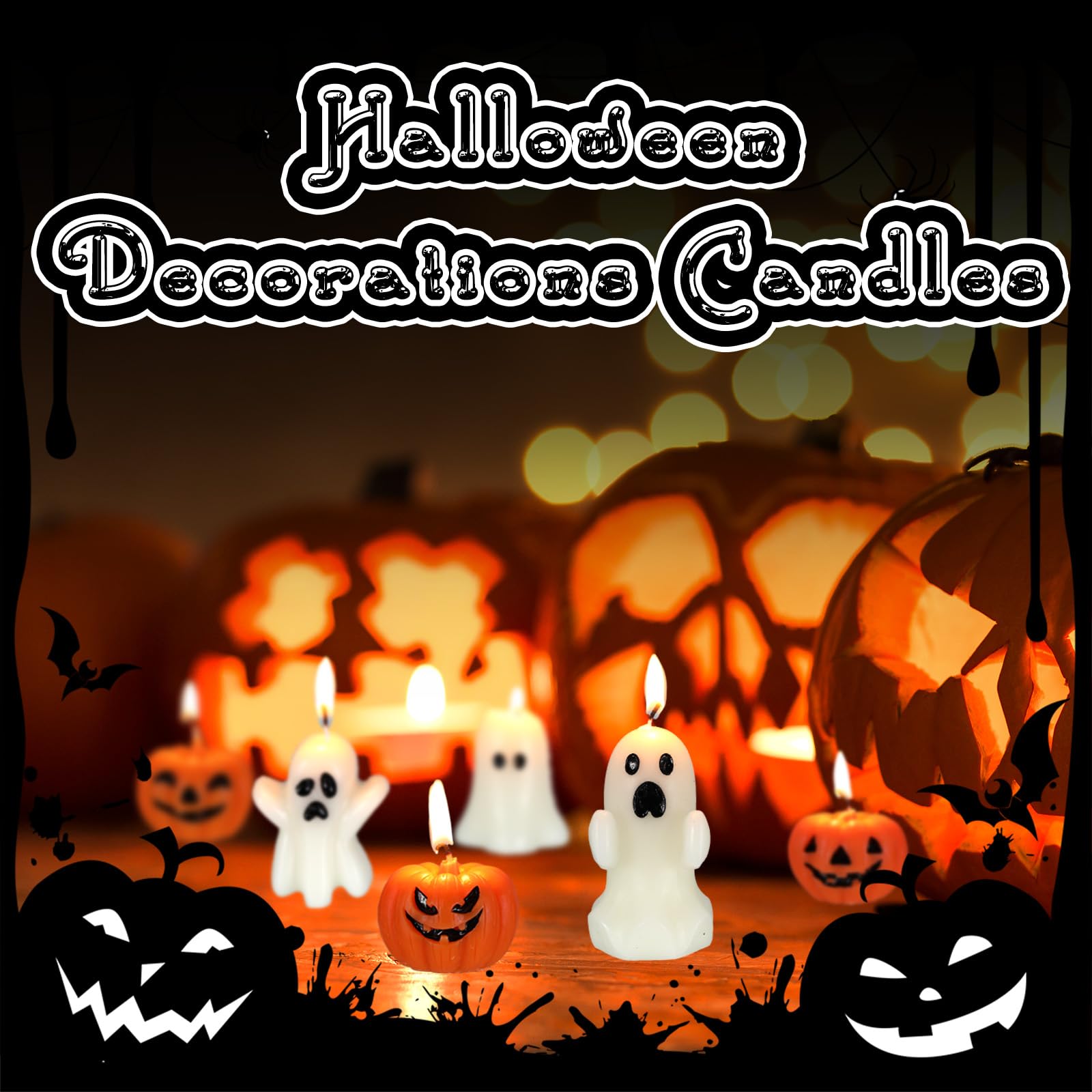 MTLEE 6-Piece Halloween Pumpkin Candle Set - Spooky Ghost Tabletop Candles for Home Decor | Perfect for Halloween Party, Fall Centerpiece & Cozy Autumn Ambiance