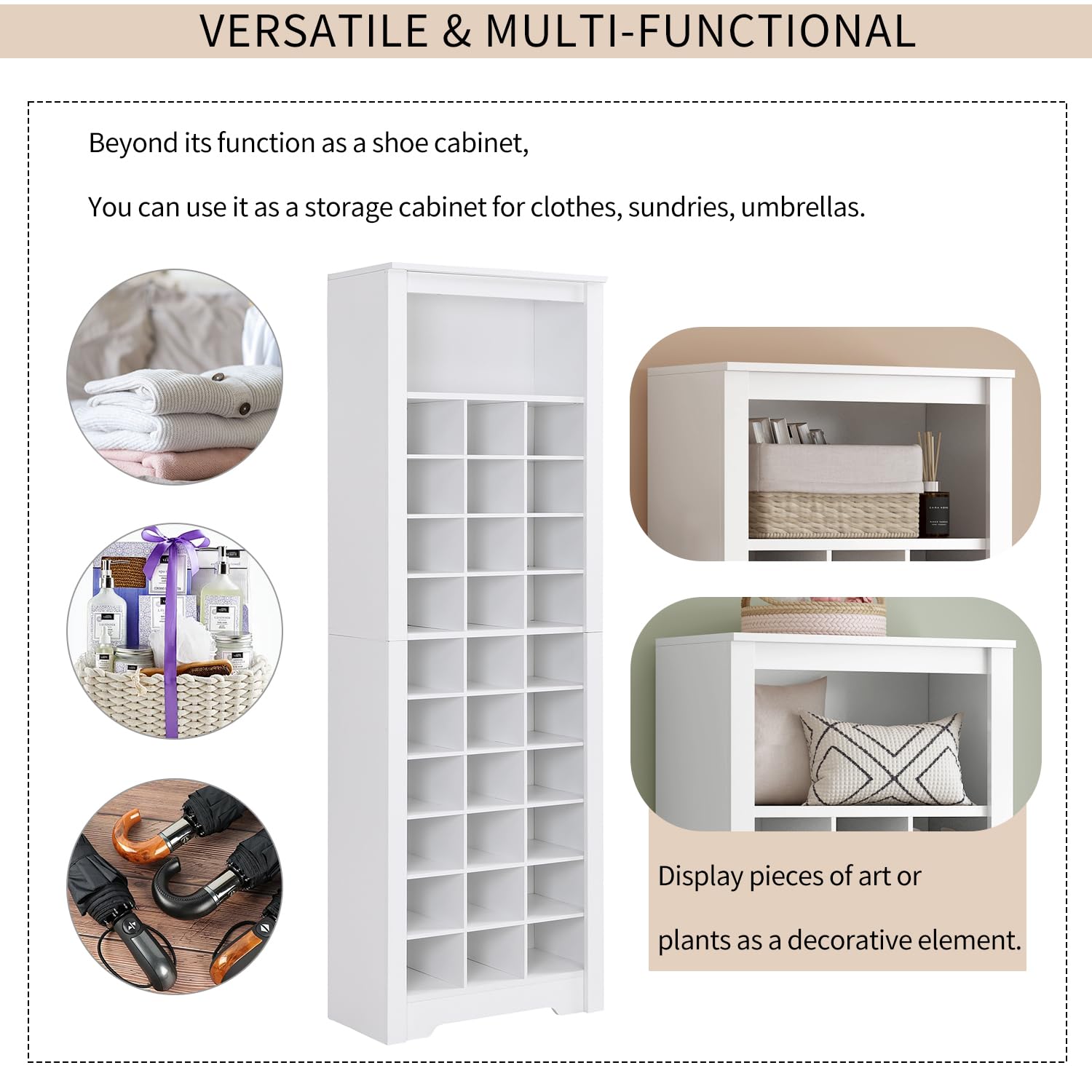 11-Tier Shoe Storage Cabinet - Freestanding Shoe Rack Organizer with 30 Cubby Spaces for Entryway, Hallway & Bedroom - White Shoe Organizer Cabinet for Sneakers, Boots & Sandals - Perfect for Small Spaces & Closet Organization