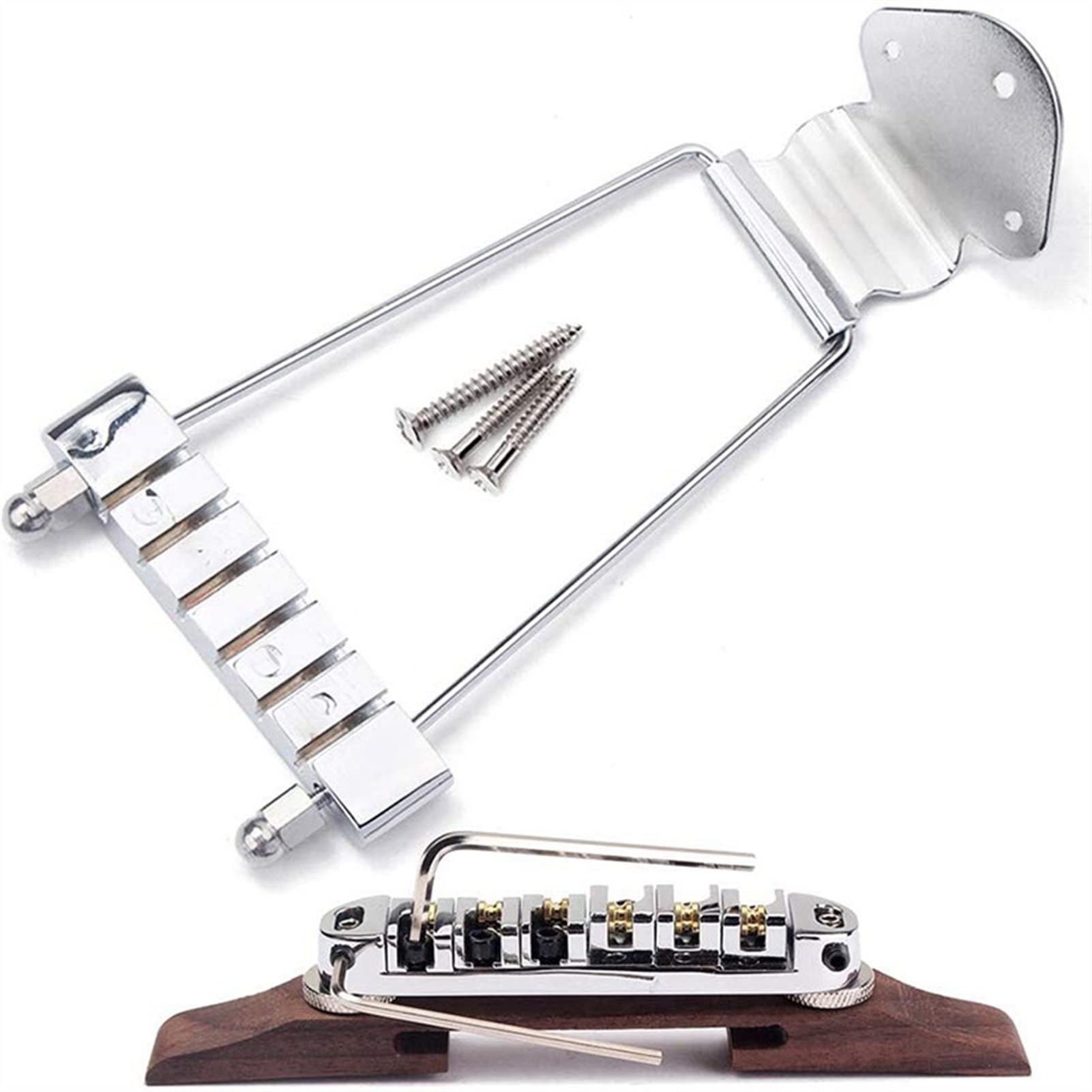 6 String Electric Guitar Bridge - Adjustable Rosewood Tailpiece for Bass Guitar Parts (Silver) | Perfect for DIY Guitar Repair & Upgrades