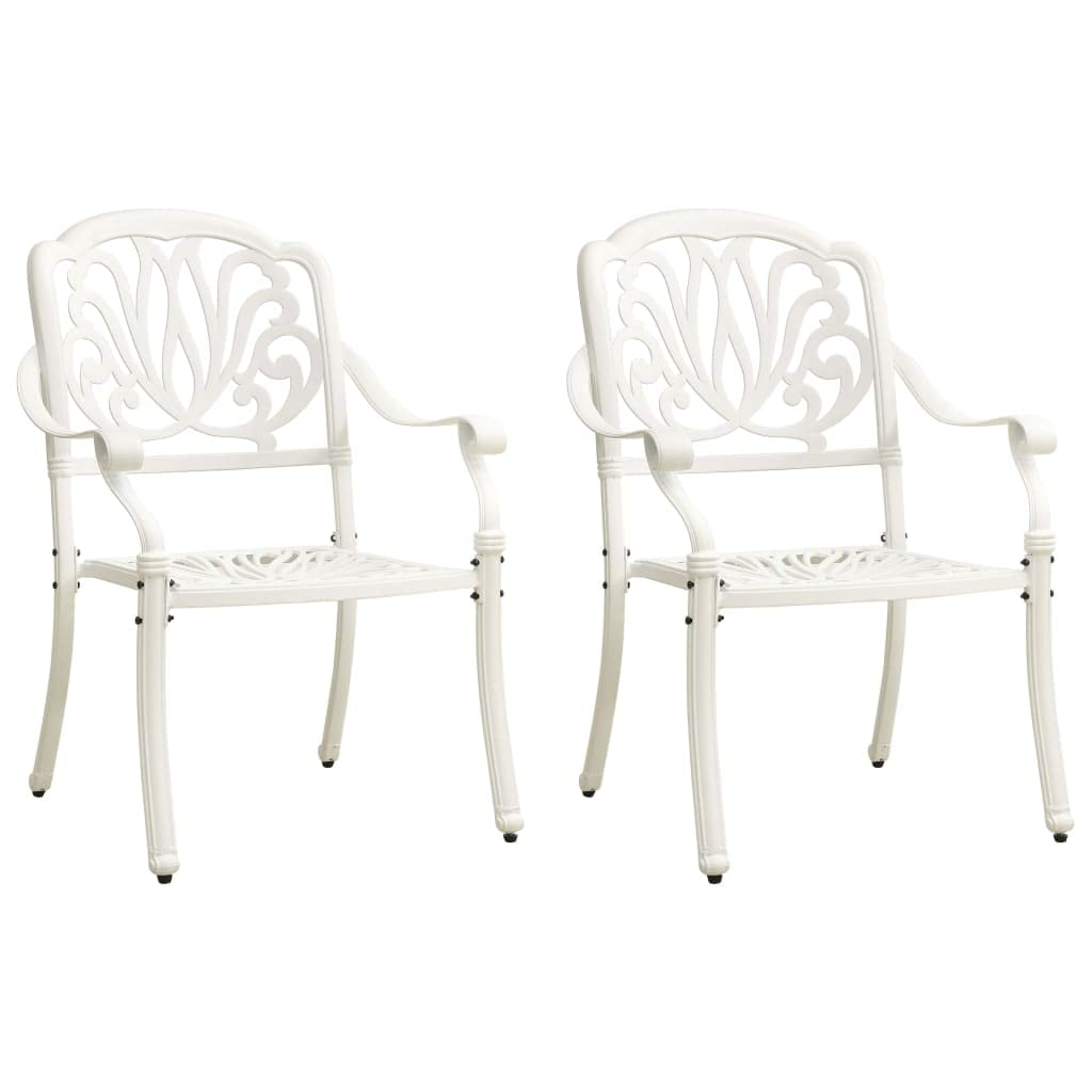 vidaXL Set of 2 White Cast Aluminum Patio Chairs - Weatherproof Outdoor Dining Chairs, Durable & Elegant Garden Furniture for Backyard, Poolside, and Terrace Relaxation