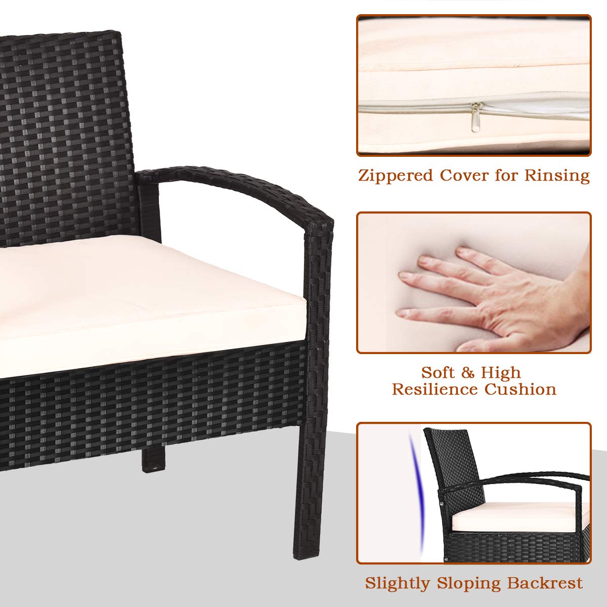 Tangkula 3-Piece Outdoor Patio Furniture Set - Wicker Rattan Conversation Set with Thick Washable Cushions & Storage Coffee Table - Perfect for Backyard, Porch, Garden, Poolside, and Outdoor Entertaining (White)