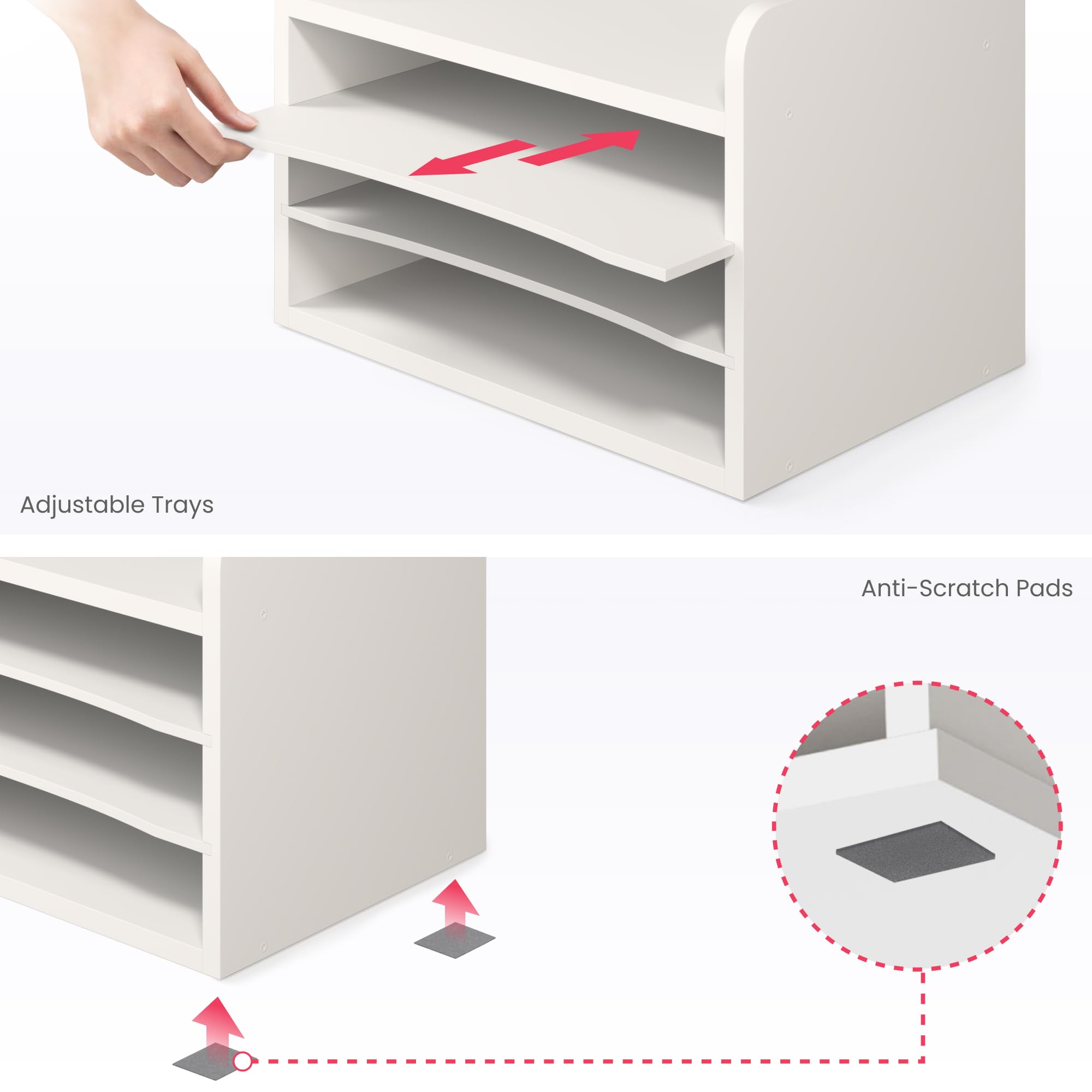 Ballucci 4-Tier Wooden File Organizer - Adjustable Open Top Desk Organizer for Office, Classroom & Home - White Paper Tray & Mail Sorter with Storage Shelves - Perfect for Documents, Letters & Office Supplies Organization