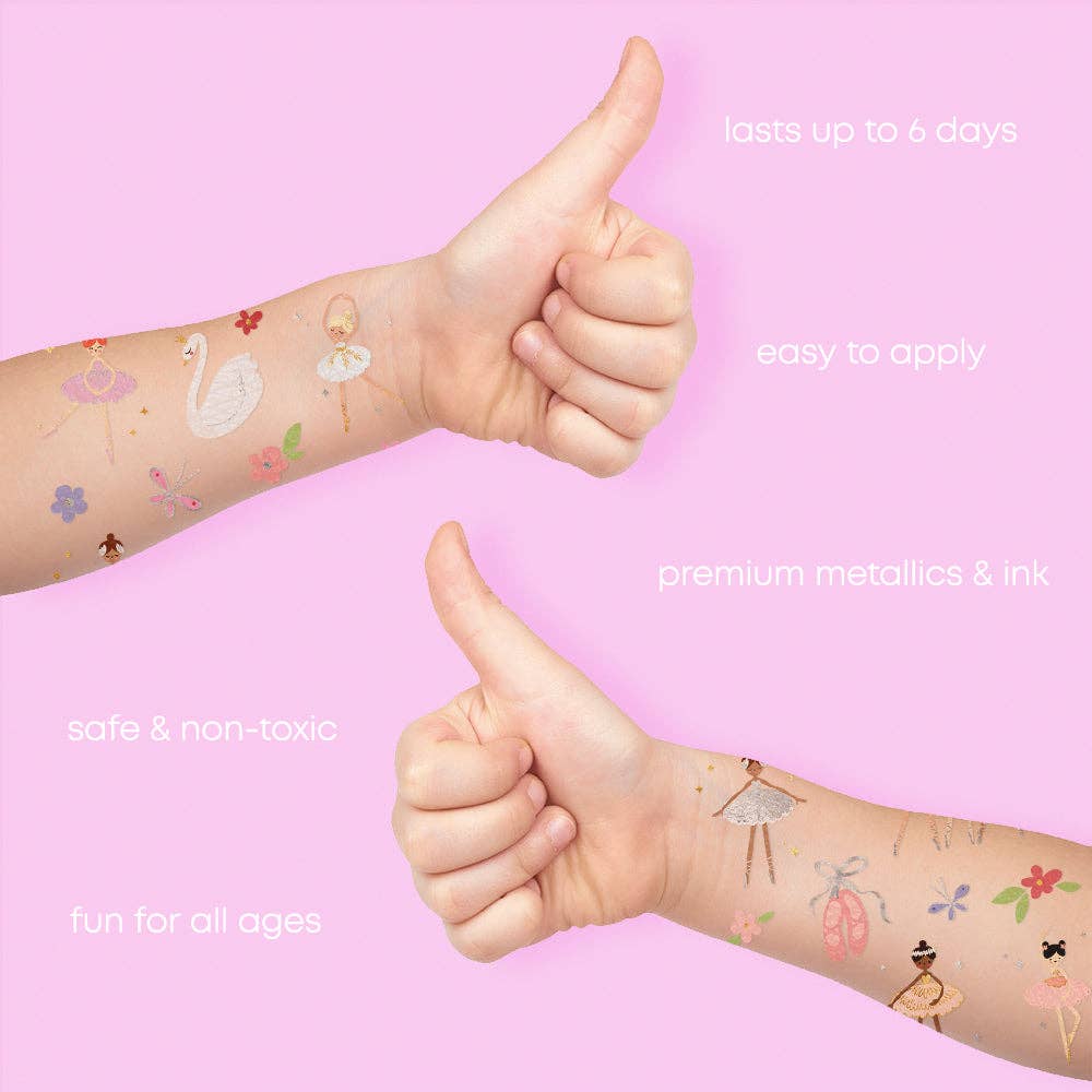 Elegant Ballerina Temporary Tattoos Pack - Waterproof Fake Tattoos for Kids & Adults - Perfect for Dance Performances, Costume Parties & Themed Events