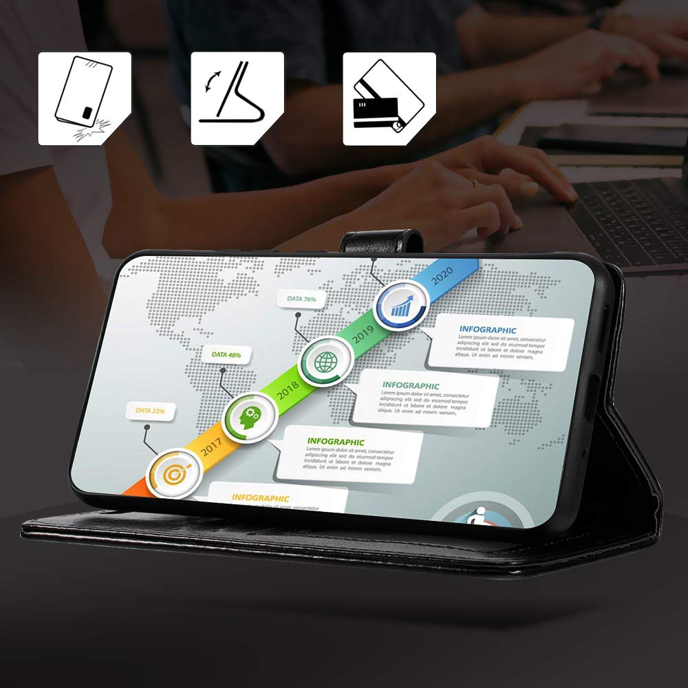 Premium PU Leather Magnetic Flip Wallet Case for ZTE Blade V2020 Smart 8010 - Card Holder & Kickstand - Black | Perfect for Work, Travel & Daily Protection
