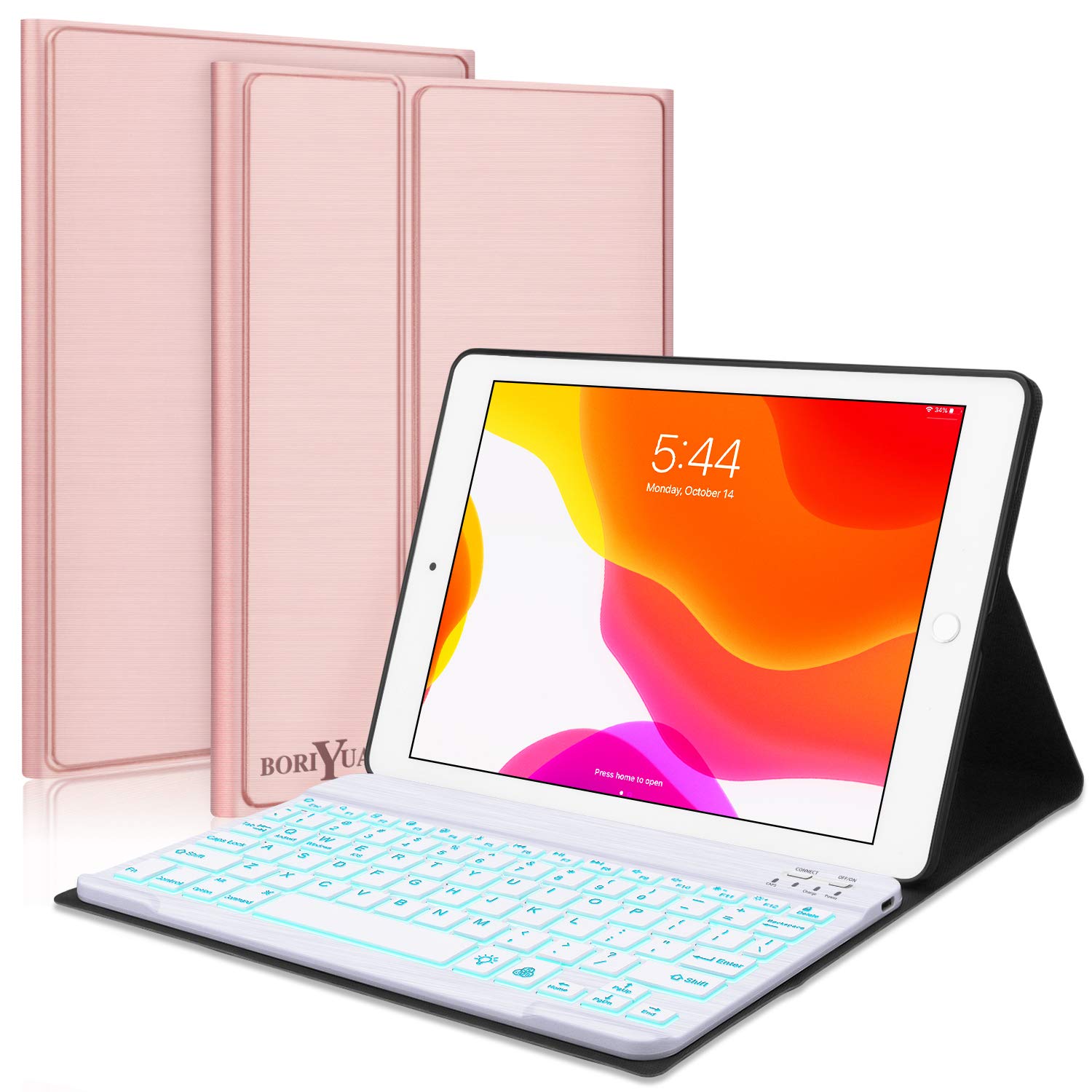 BORIYUAN Backlit Detachable Keyboard Case for iPad 10.2 (8th/7th Gen), iPad Air 10.5 (3rd Gen) & iPad Pro 10.5 - 7 Color LED Slim Leather Folio Smart Cover (Rose Gold) | Perfect for Work, Study & Travel