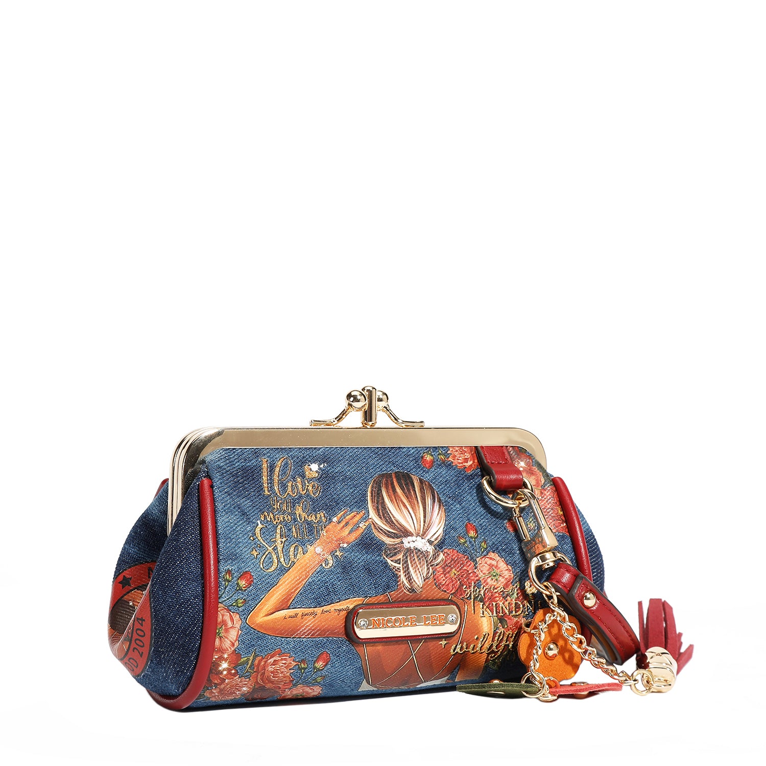 Denim Mini Kiss Lock Coin Purse Wristlet - Stylish Small Wallet for Women - Perfect for Parties, Shopping & Everyday Use