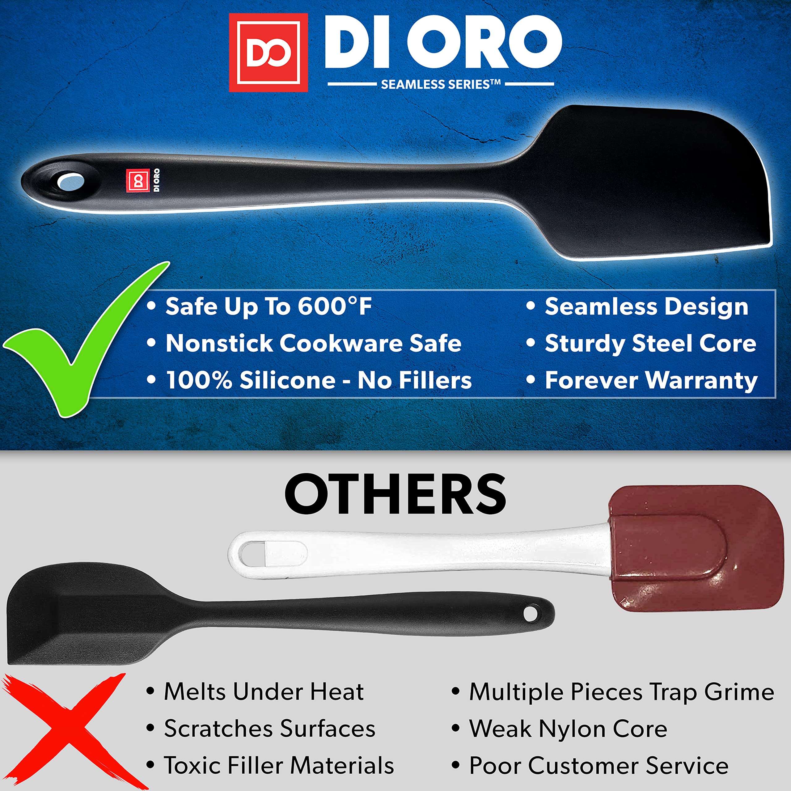 DI ORO 8-Piece Silicone Kitchen Utensil Set - Heat-Resistant Cooking Tools for Baking & Frying