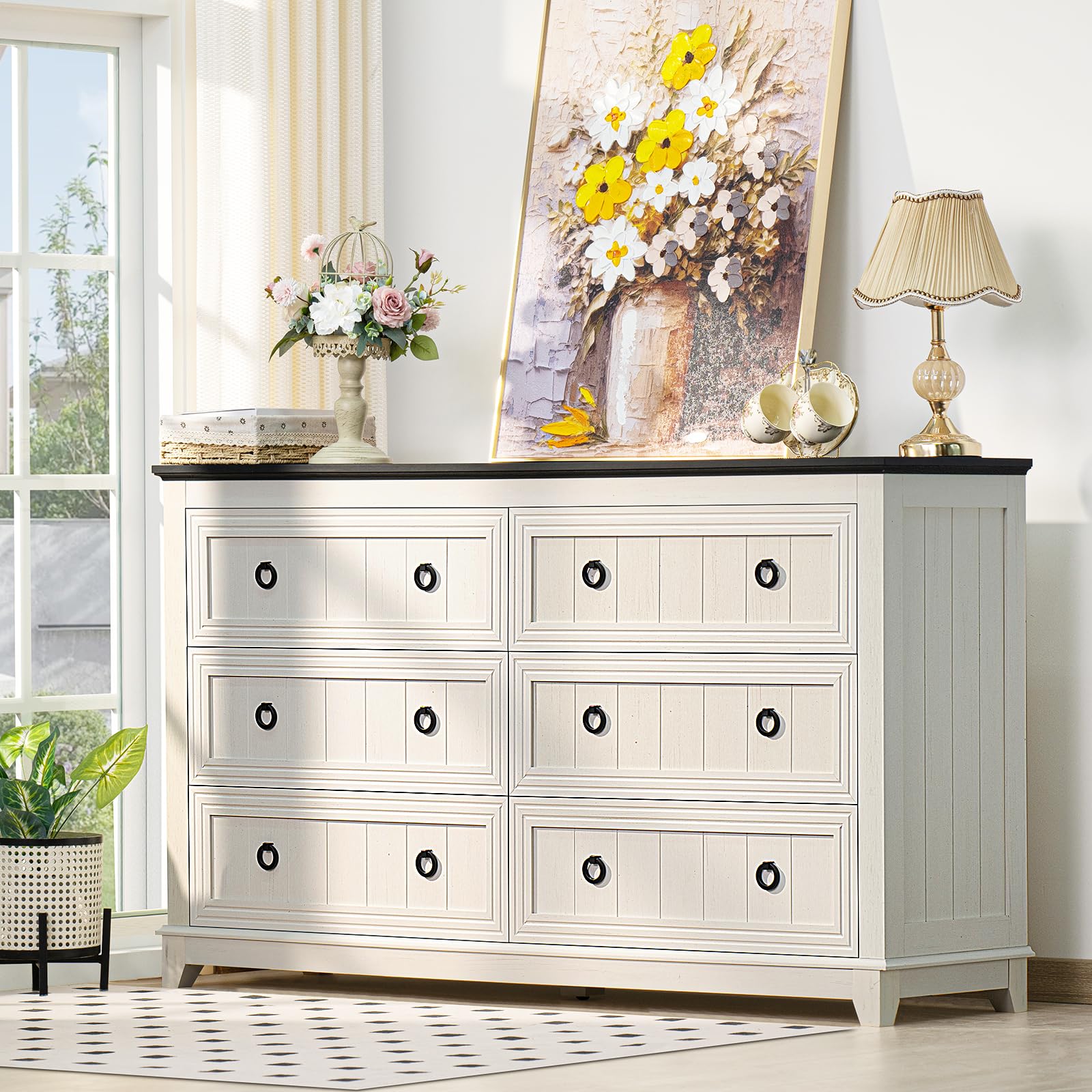 Farmhouse Style 2-Piece Nightstand Set with 6-Drawer Dresser - 54