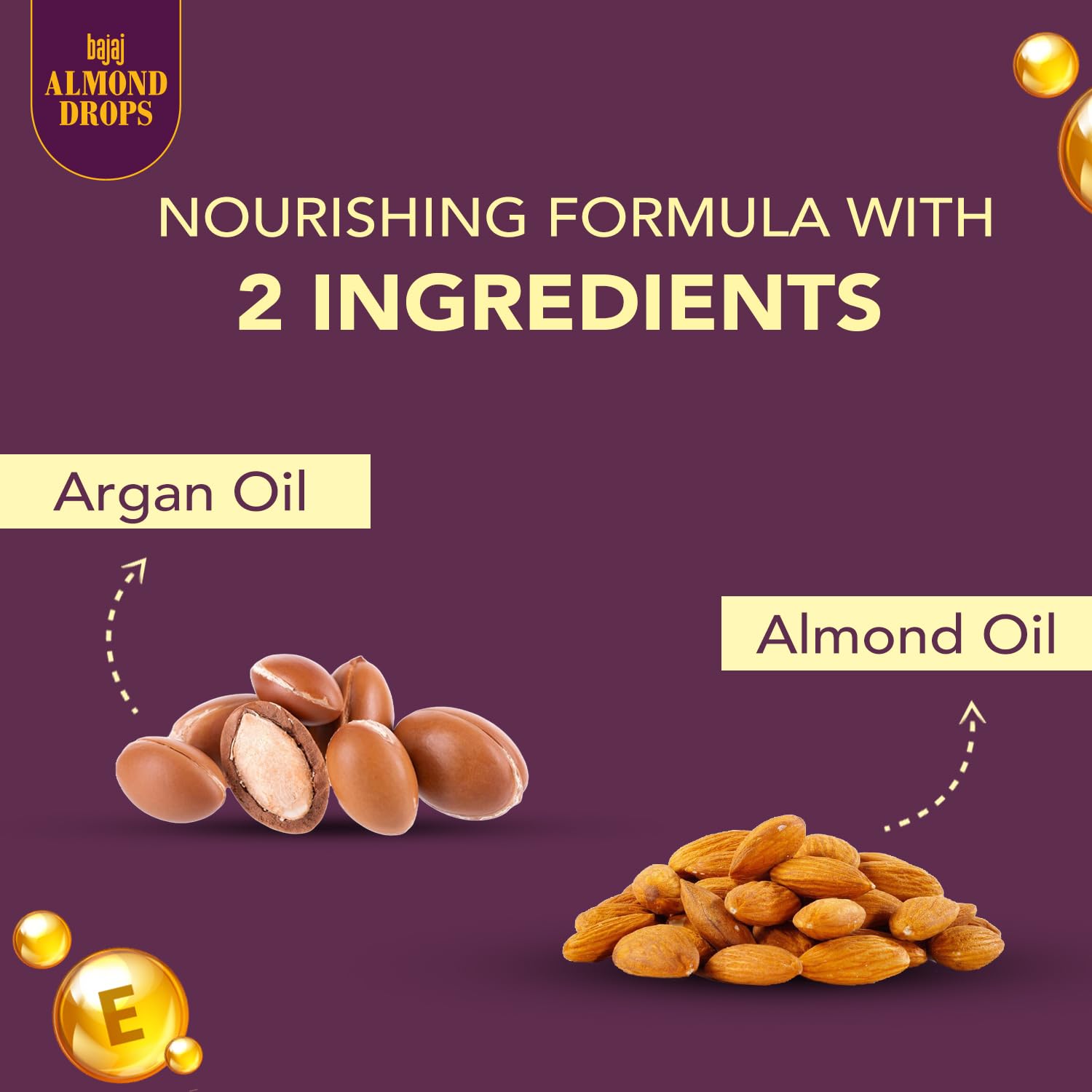 Bajaj Almond Drops Non-Sticky Hair Oil with Almond & Argan Oil - 100ml for Damage Protection, Hair Growth & Shine | Perfect for Daily Hair Care, Frizz Control & Scalp Nourishment