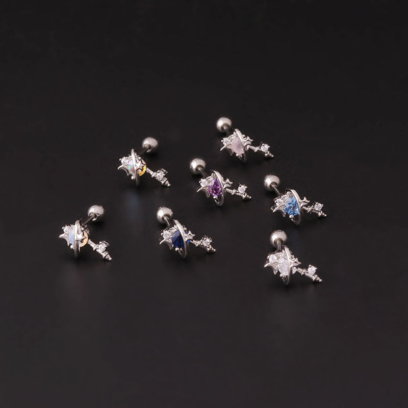 20G Planet Star Key Upper Lobe Sleeper Earrings - Trendy Cartilage Hoop Earrings for Women | Perfect for Everyday Wear, Parties & Gifts - HSPJ726