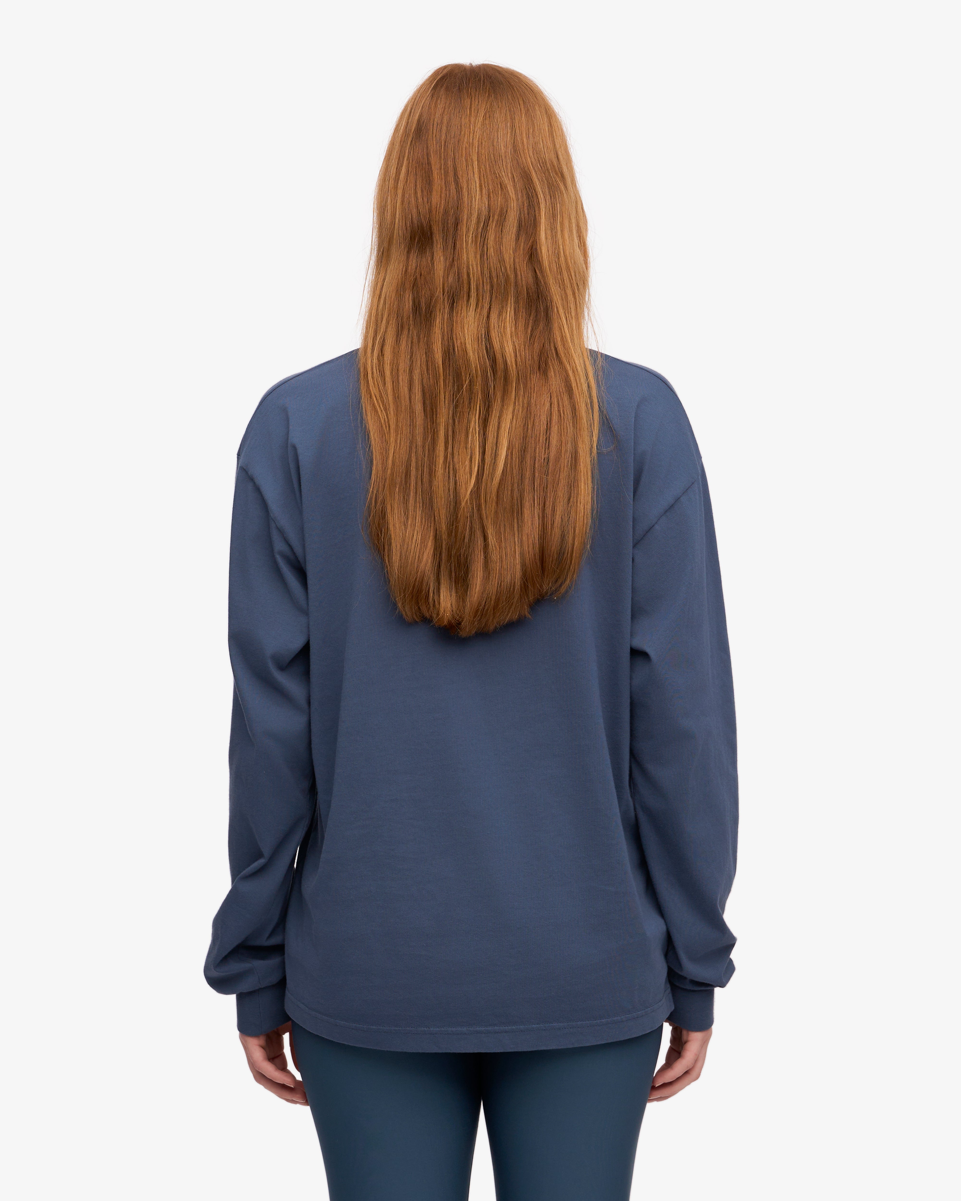 Oversized Organic Long Sleeve T-Shirt for Women - Soft Cotton Petrol Blue Top - Casual Loungewear & Street Style Fashion