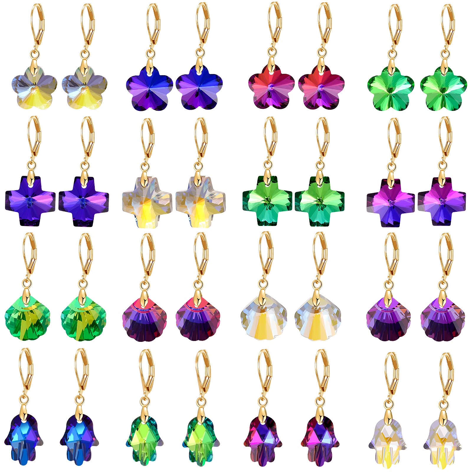 16 Pairs Multi-Color Small Dangle Earrings for Women - Crystal Stud Earrings Set with Butterfly, Heart & Teardrop Shapes | Perfect for Daily Wear, Parties & Gifts