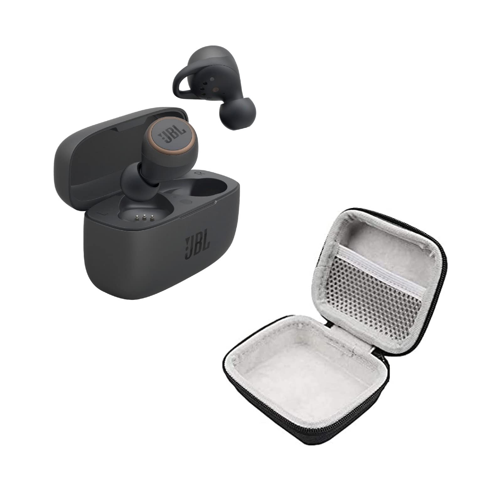 JBL Live 300 True Wireless Bluetooth Earbuds with Deluxe CCI Protective Case - Noise Cancelling In-Ear Headphones for Travel, Workout & Commuting (Black) | Perfect for Airplane, Gym & Daily Use