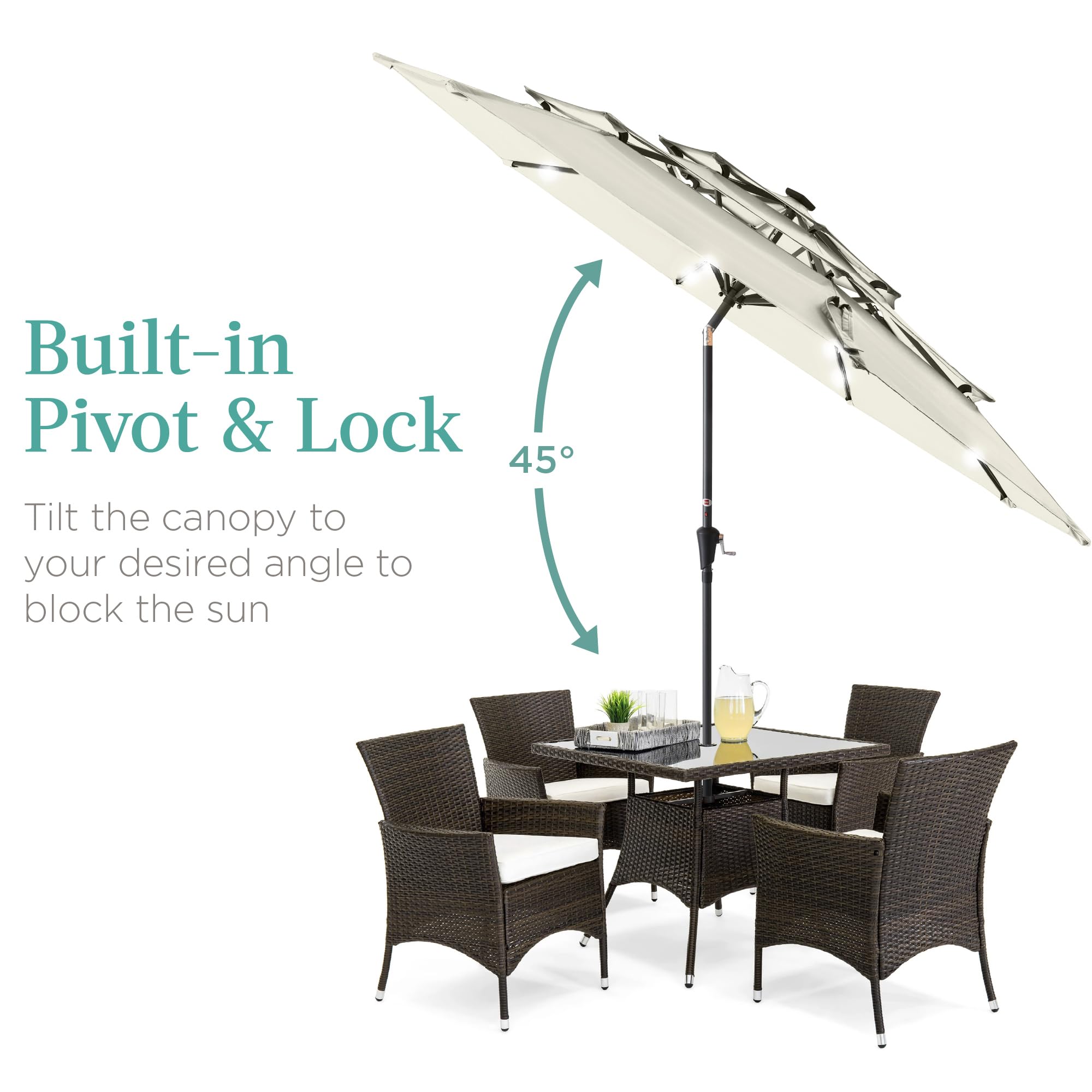 Best Choice Products 10ft 3-Tier Solar Patio Umbrella with 24 LED Lights - Adjustable Tilt & Easy Crank, 8-Rib Design for Backyard, Deck, Poolside - Perfect for Outdoor Dining, Lounging, and Summer Gatherings (Ivory)