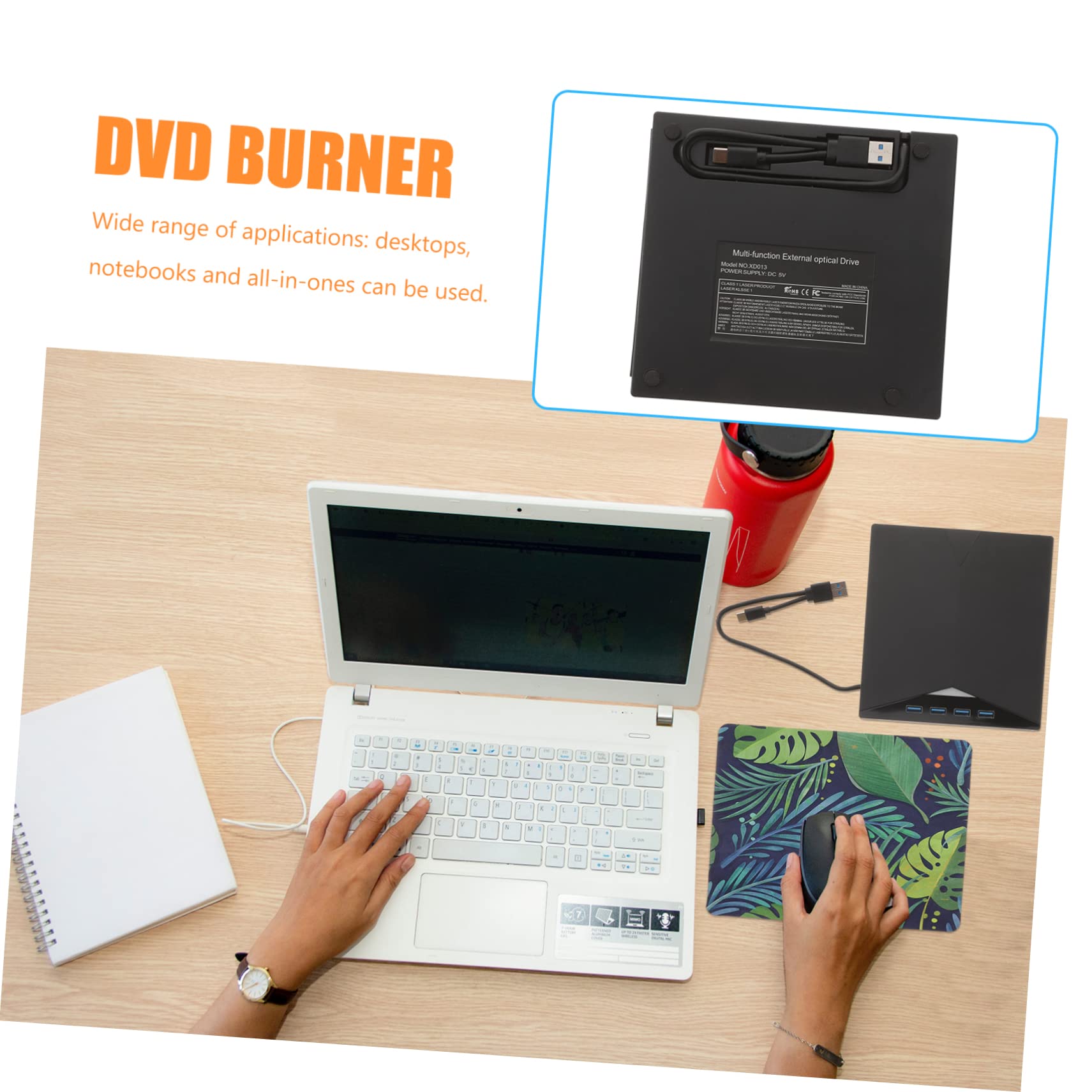 Housoutil 3-in-1 Portable USB External DVD Drive Burner Writer for Laptop & Computer - Watch Movies, Install Software, Backup CDs - Compatible with Windows & Mac | Perfect for Home Office, Business Travel, Movie Nights, Online Classes & Remote Work | Compact Design for Easy Storage & On-The-Go Use