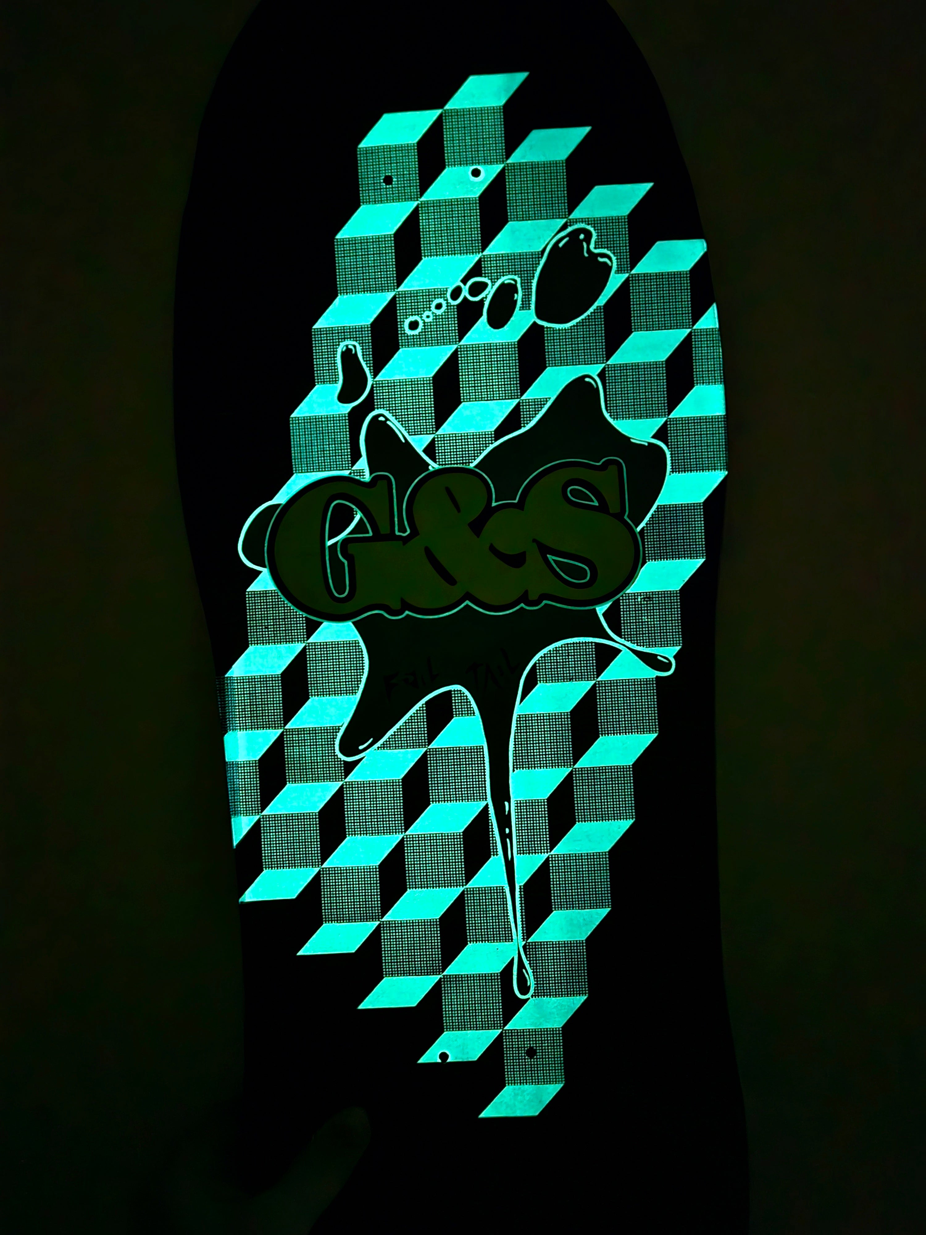 G&S FoilTail Reissue Skateboard - Black & Blue Splat Glow in the Dark Deck | Vintage Style Cruiser Board for Street & Park Riding | Perfect for Night Skating & Collectors