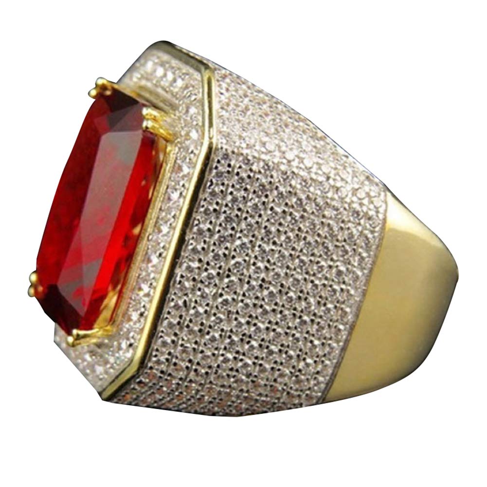 Men's Punk Square Love Ring with Faux Ruby - Wedding Band Gift for Her - Perfect for Engagement & Parties