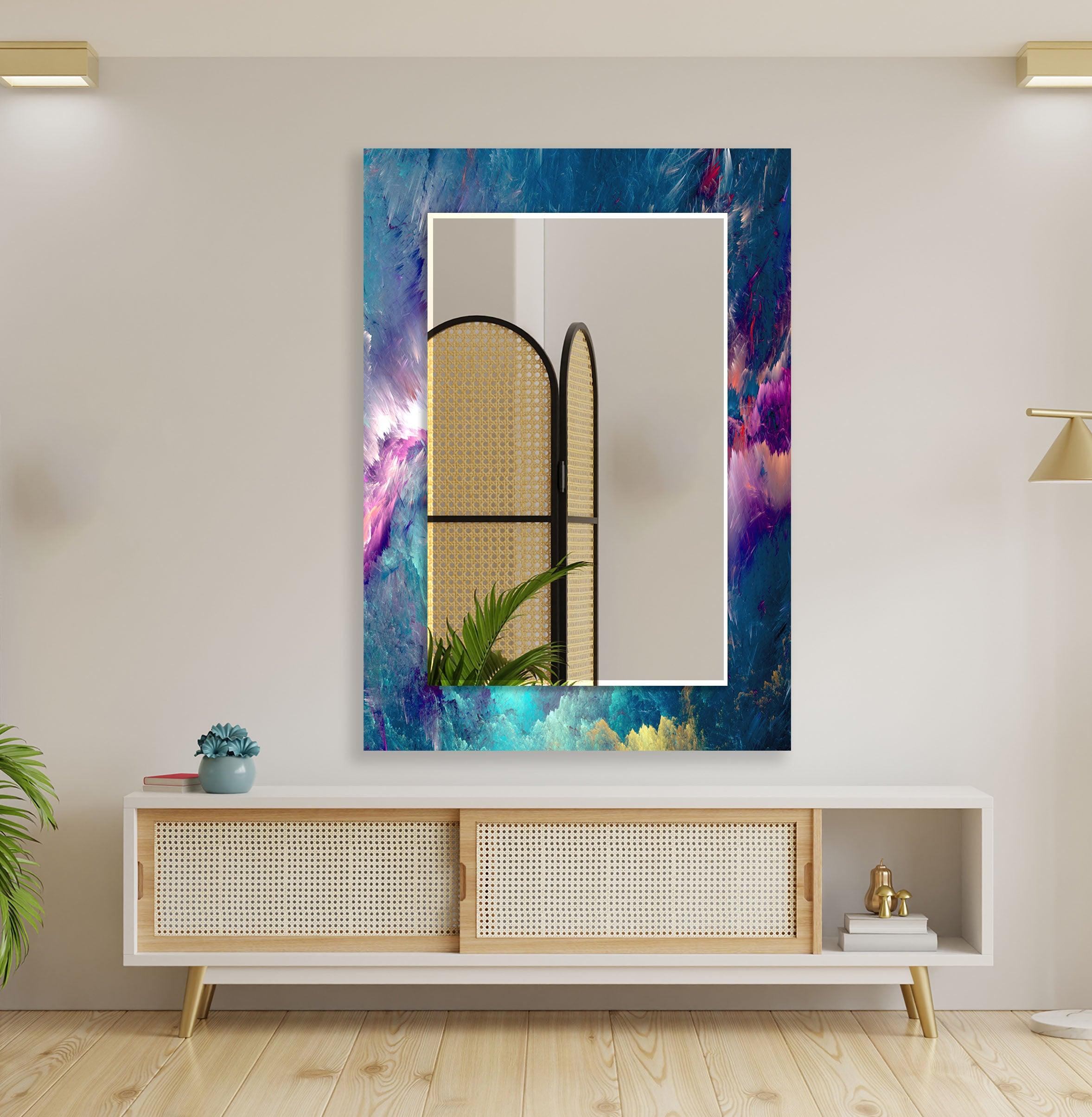 Blue & Purple Lightning Wall Mirror - Modern Decorative Mirror for Living Room, Bedroom, or Entryway - Shatterproof & Stylish Home Decor Accent