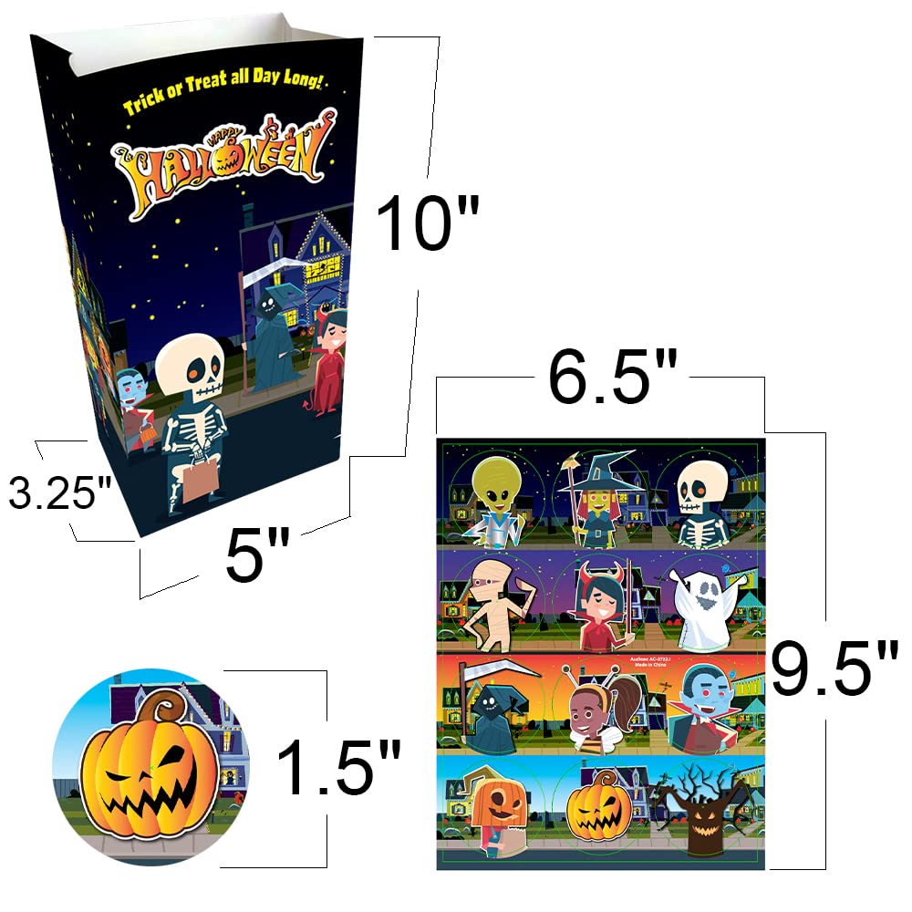 ArtCreativity Halloween Treat Bags - 24 Pack 10 Inch Paper Candy Bags with 24 Sealing Stickers | Perfect for Halloween Party Favors, Trick or Treat, Classroom Treats & Gift Giving